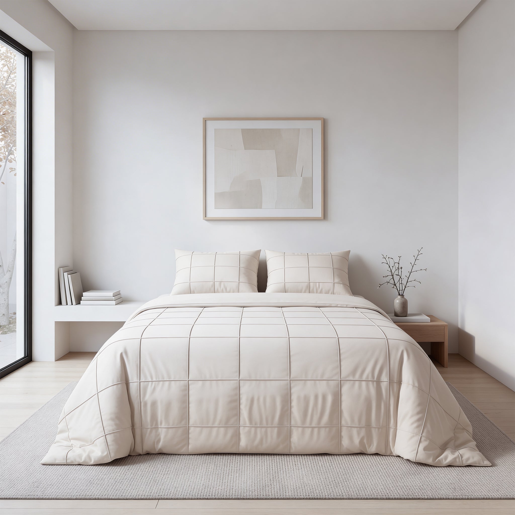 Sleeptime Check Pintuck Dekbedovertrek - Beige - 100% Microvezel