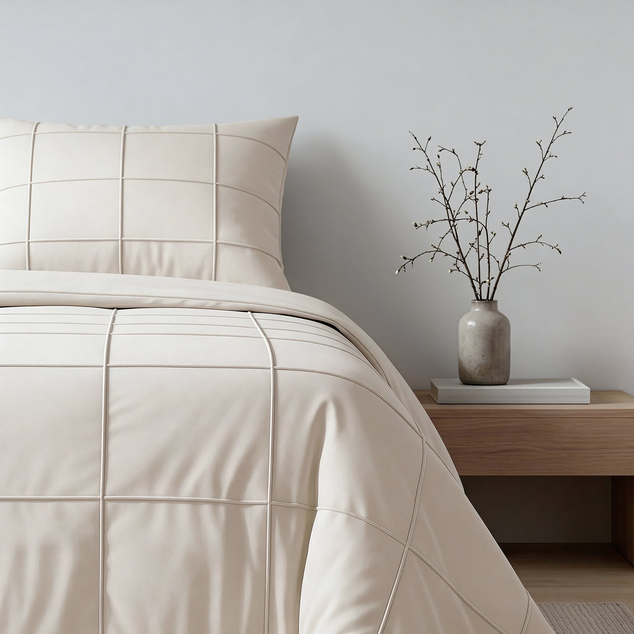 Sleeptime Check Pintuck Dekbedovertrek - Beige - 100% Microvezel
