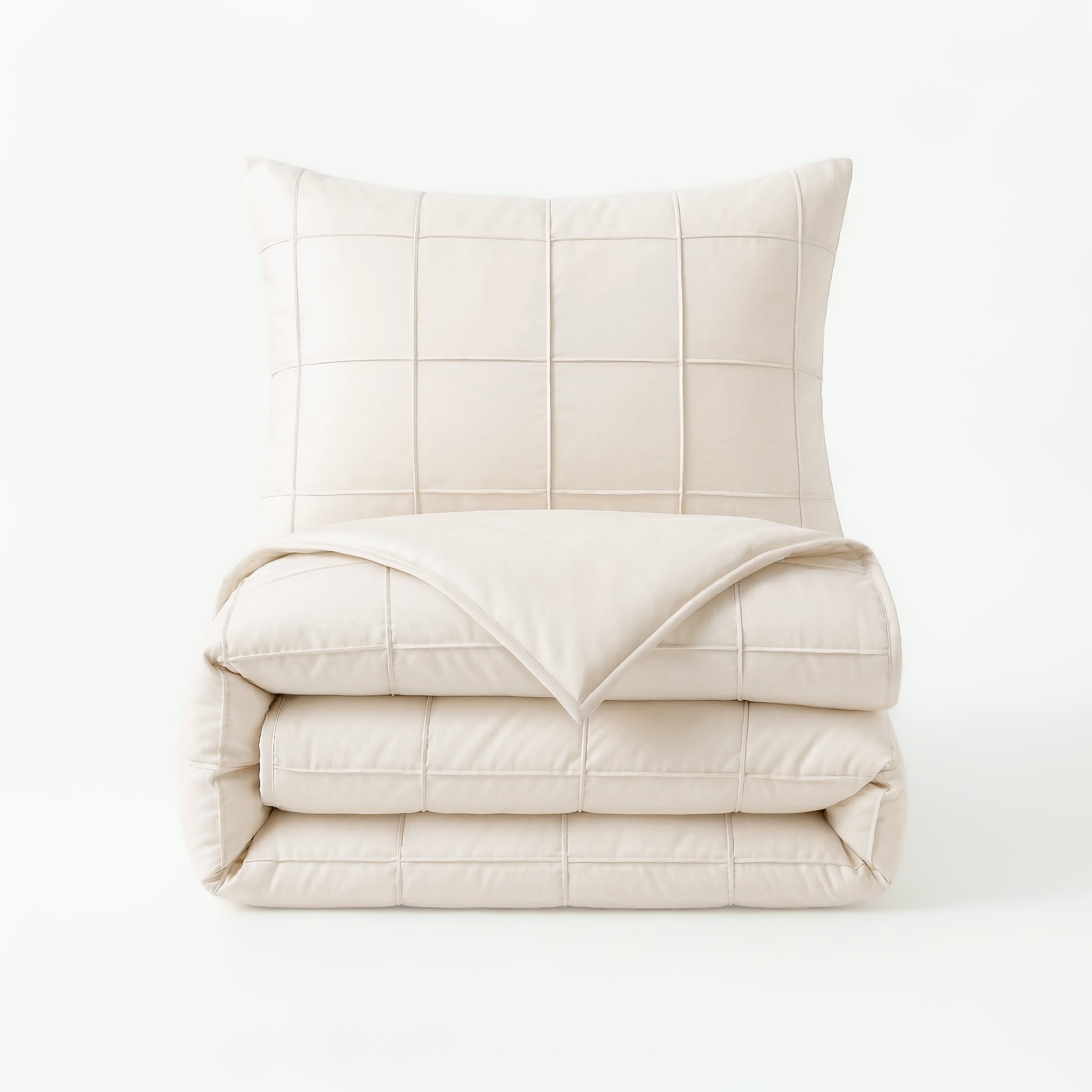Sleeptime Check Pintuck Dekbedovertrek - Beige - 100% Microvezel