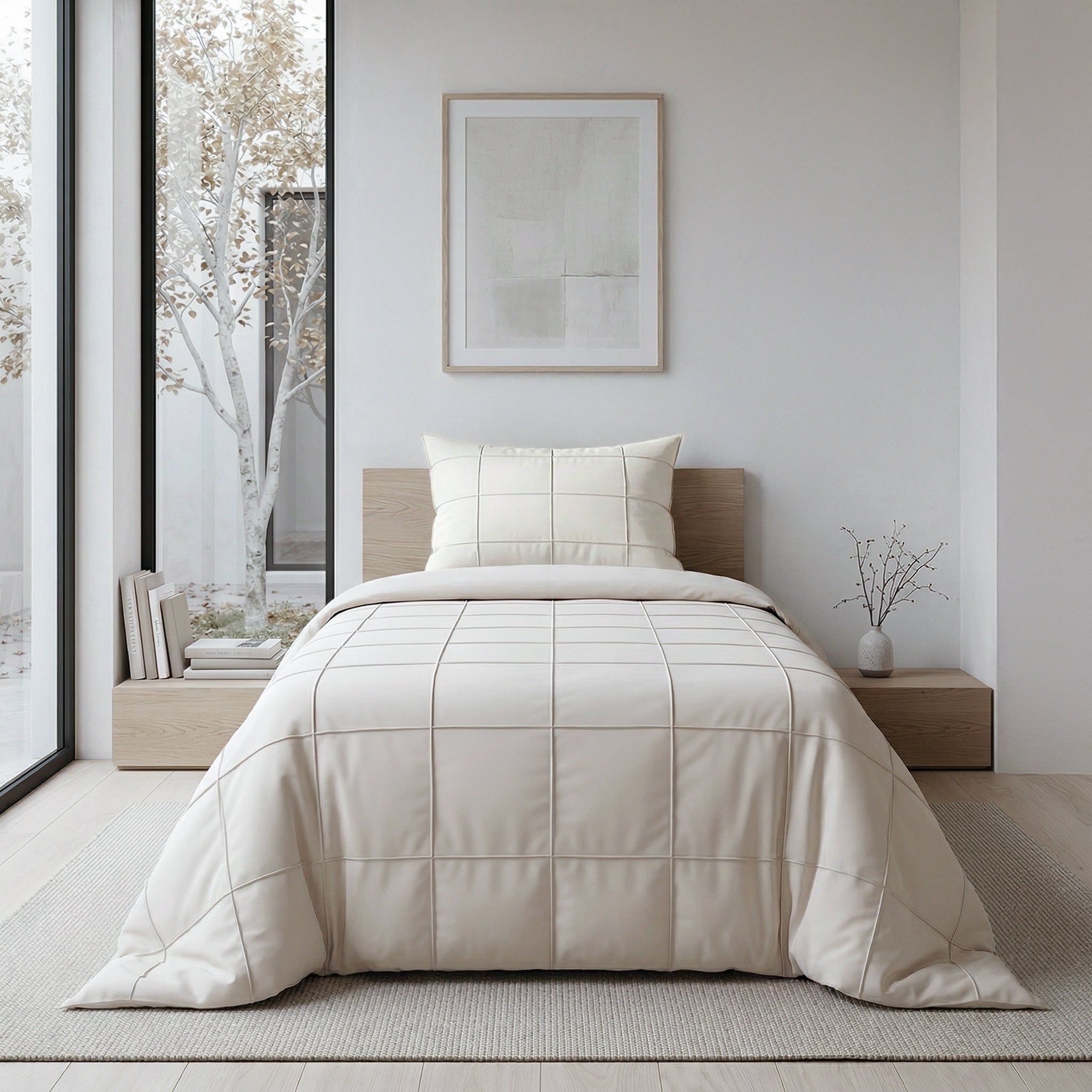 Sleeptime Check Pintuck Dekbedovertrek - Beige - 100% Microvezel