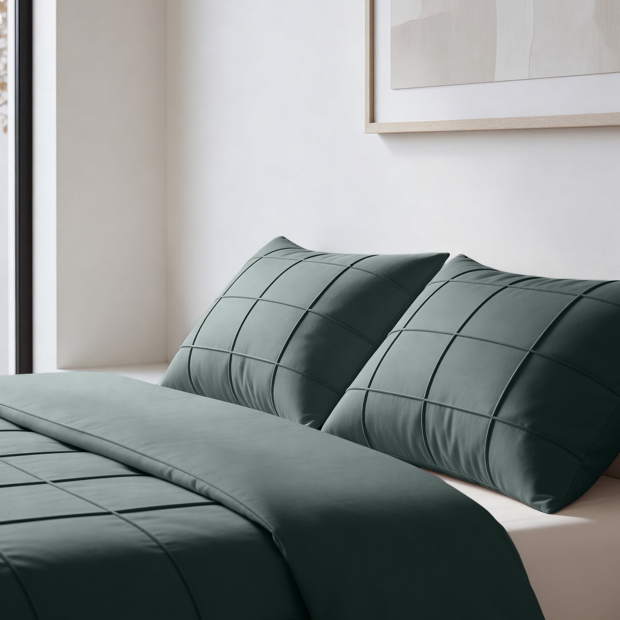 Sleeptime Check Pintuck Dekbedovertrek - Groen - 100% Microvezel