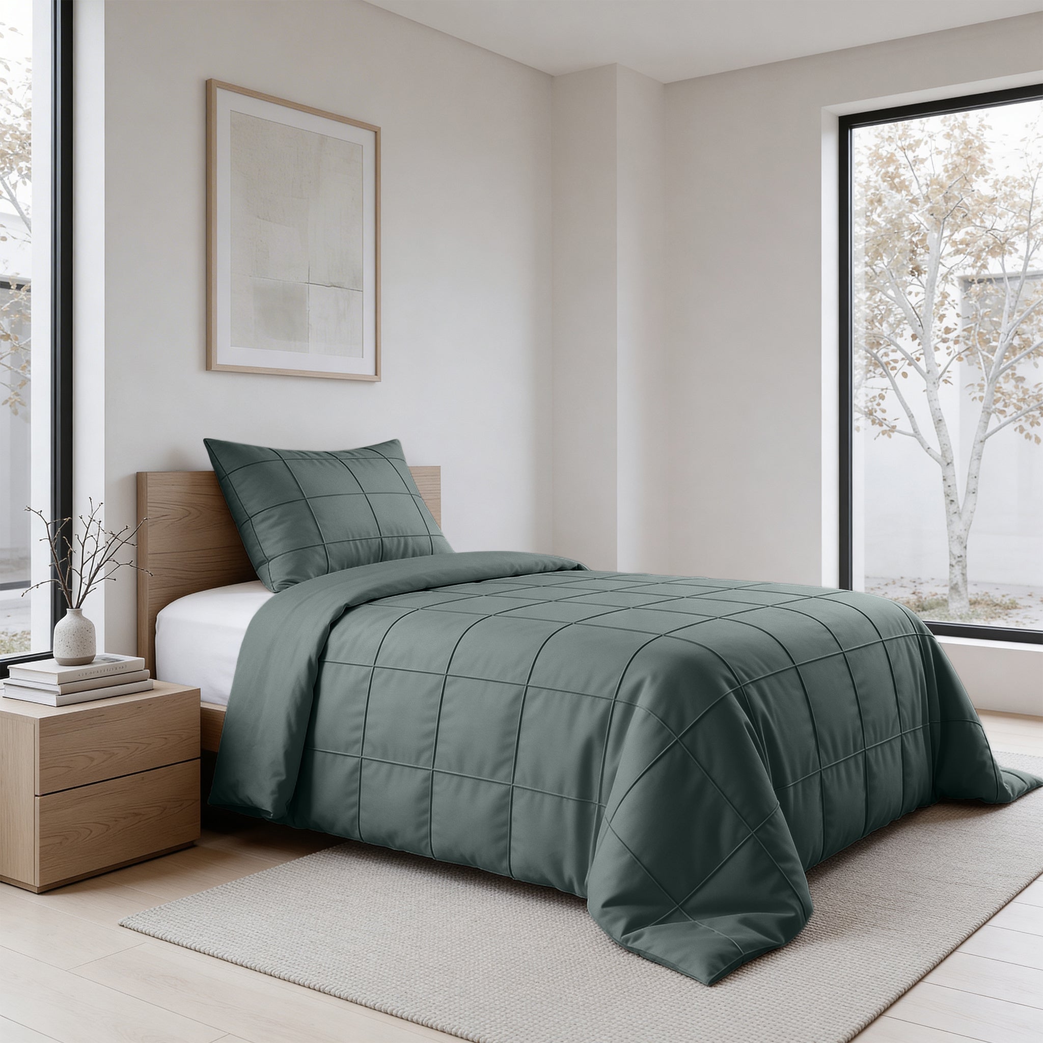 Sleeptime Check Pintuck Dekbedovertrek - Groen - 100% Microvezel