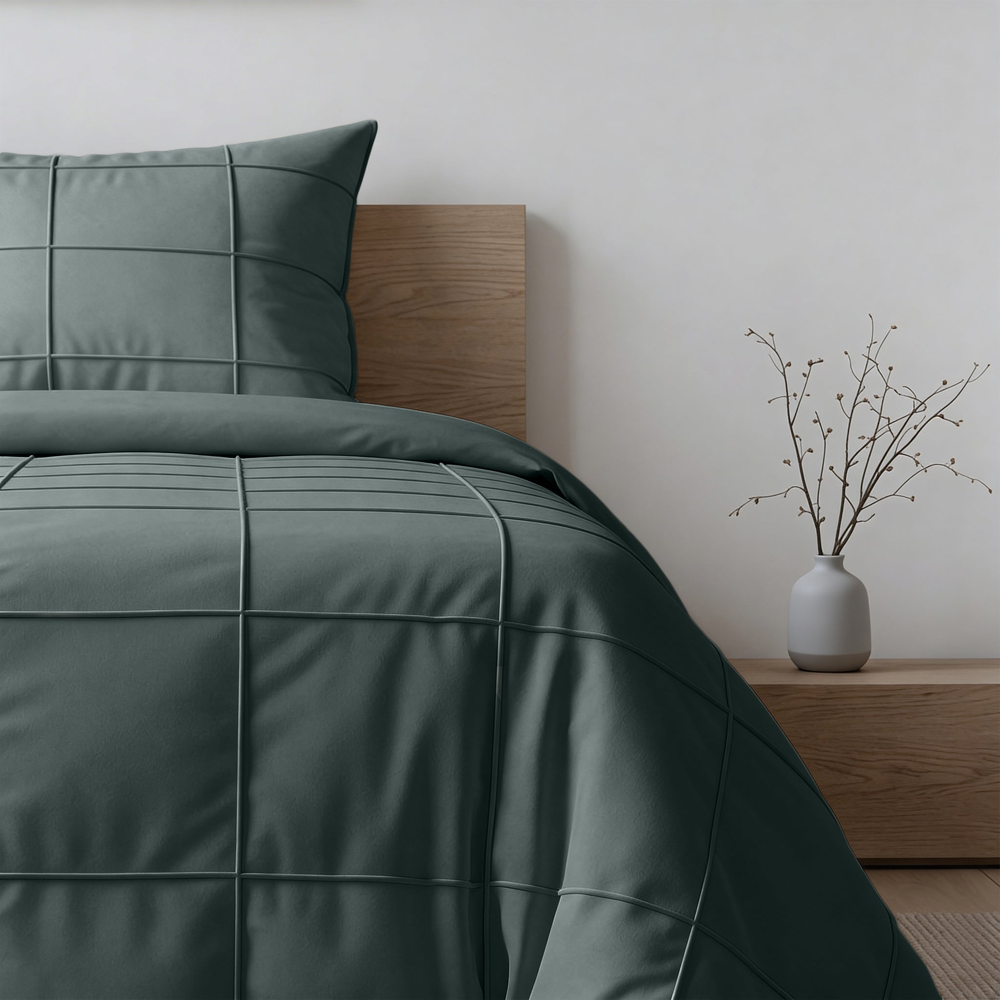 Sleeptime Check Pintuck Dekbedovertrek - Groen - 100% Microvezel
