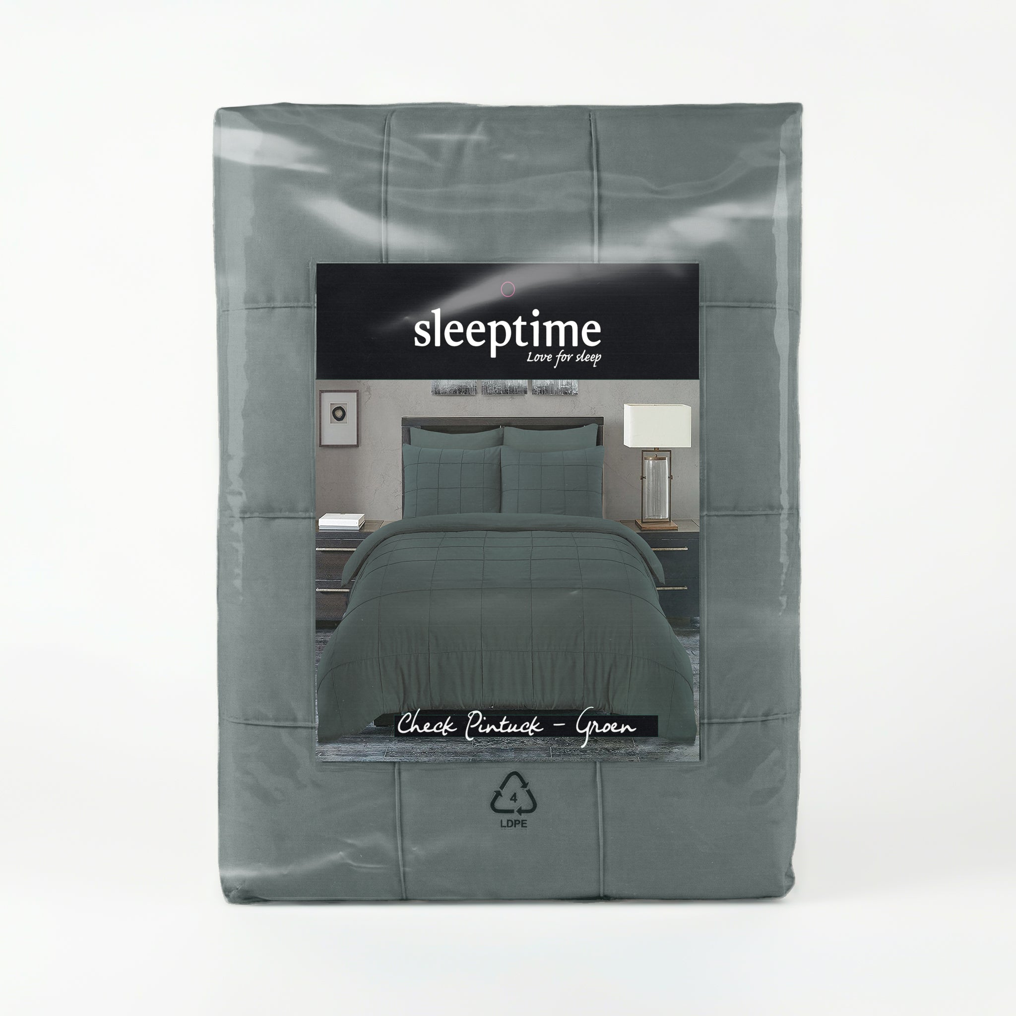 Sleeptime Check Pintuck Dekbedovertrek - Groen - 100% Microvezel