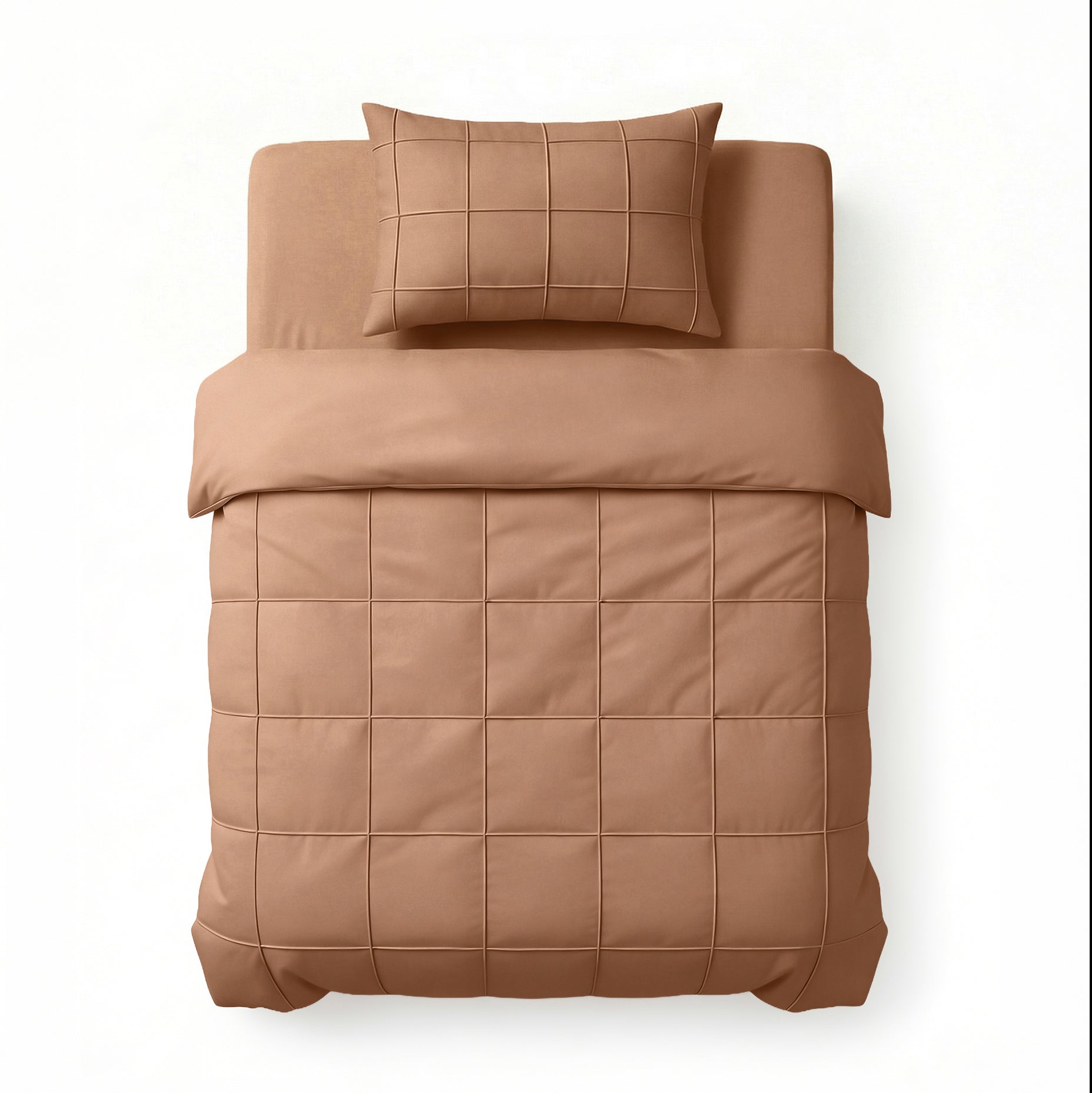 Sleeptime Check Pintuck Dekbedovertrek - Mocha Moose - 100% Microvezel