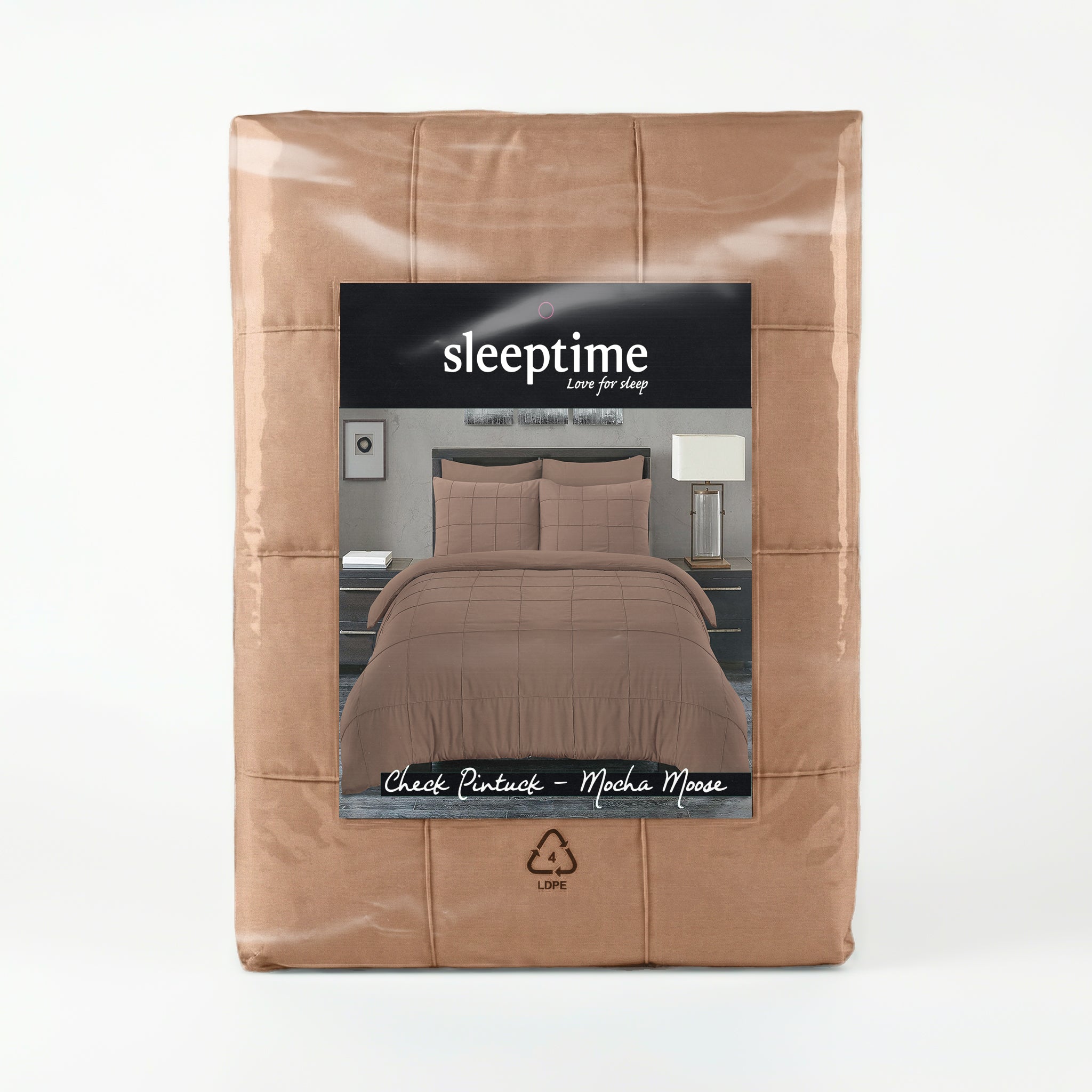 Sleeptime Check Pintuck Dekbedovertrek - Mocha Moose - 100% Microvezel