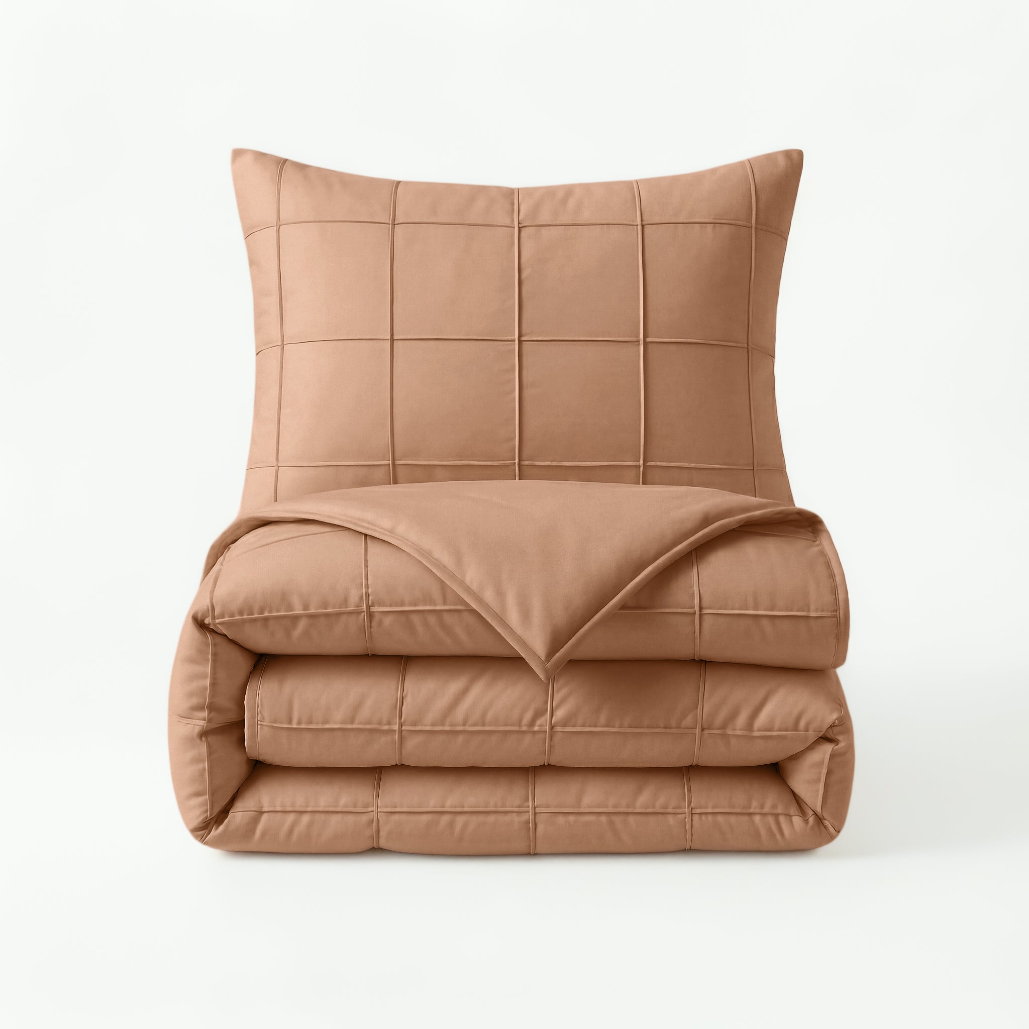 Sleeptime Check Pintuck Dekbedovertrek - Mocha Moose - 100% Microvezel