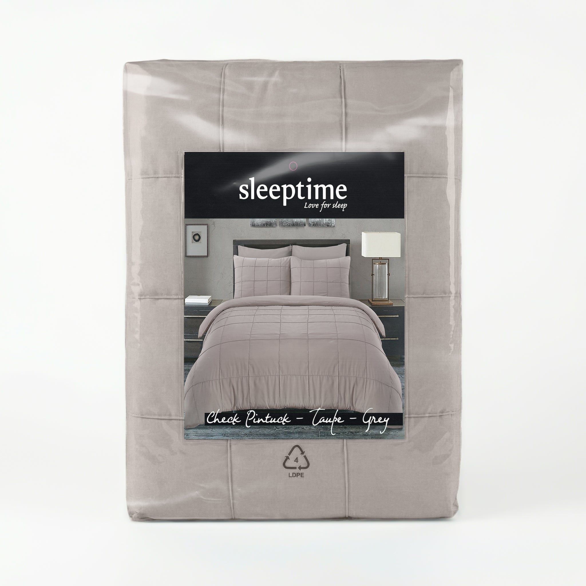 Sleeptime Check Pintuck Dekbedovertrek - Taupe/Grijs - 100% Microvezel