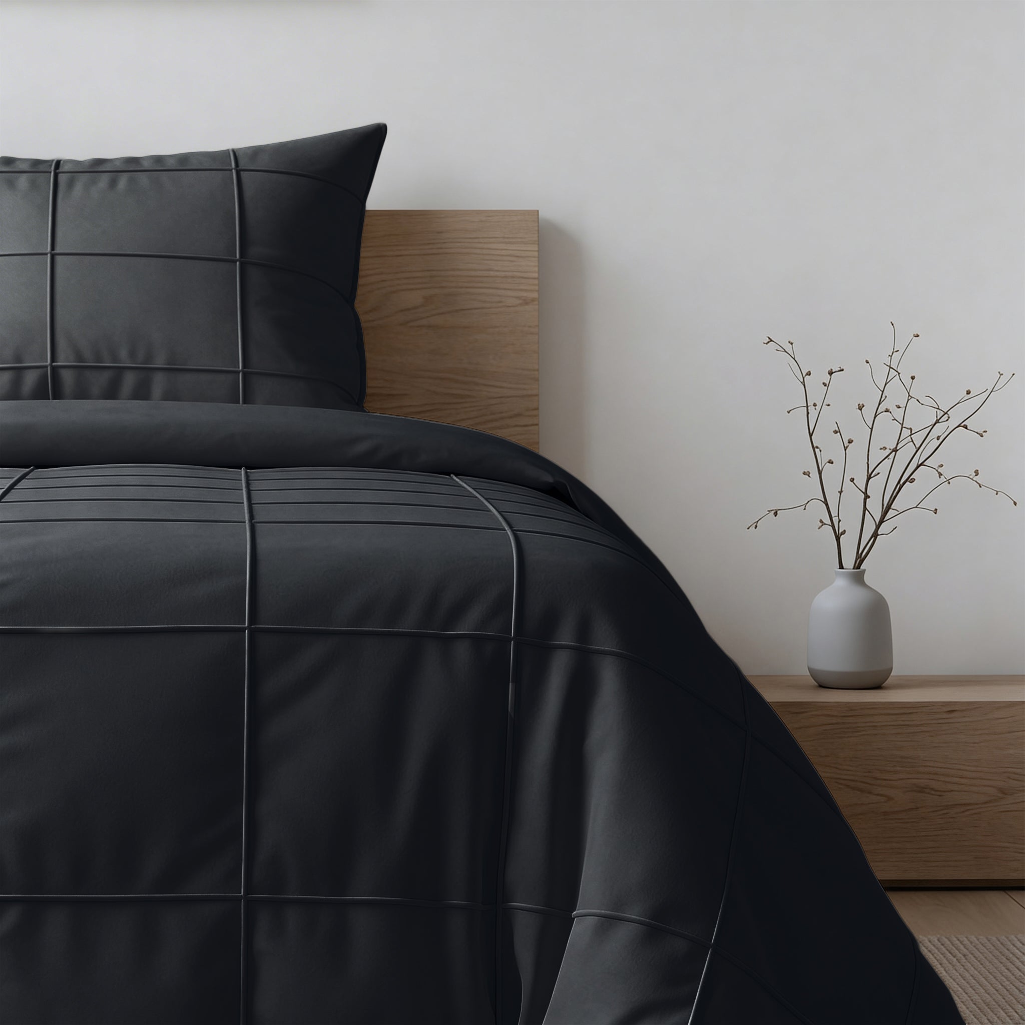 Sleeptime Check Pintuck Dekbedovertrek - Zwart - 100% Microvezel