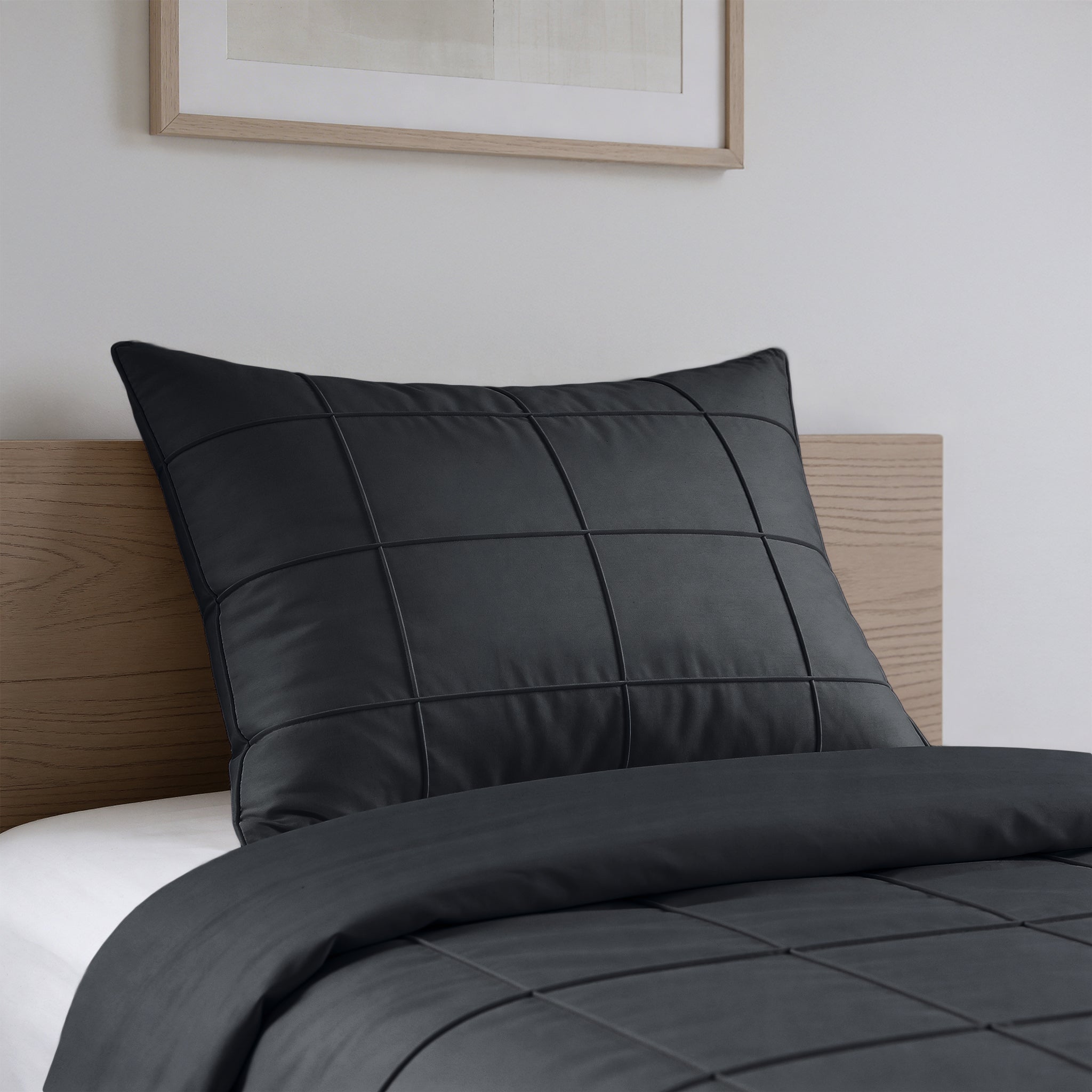 Sleeptime Check Pintuck Dekbedovertrek - Zwart - 100% Microvezel