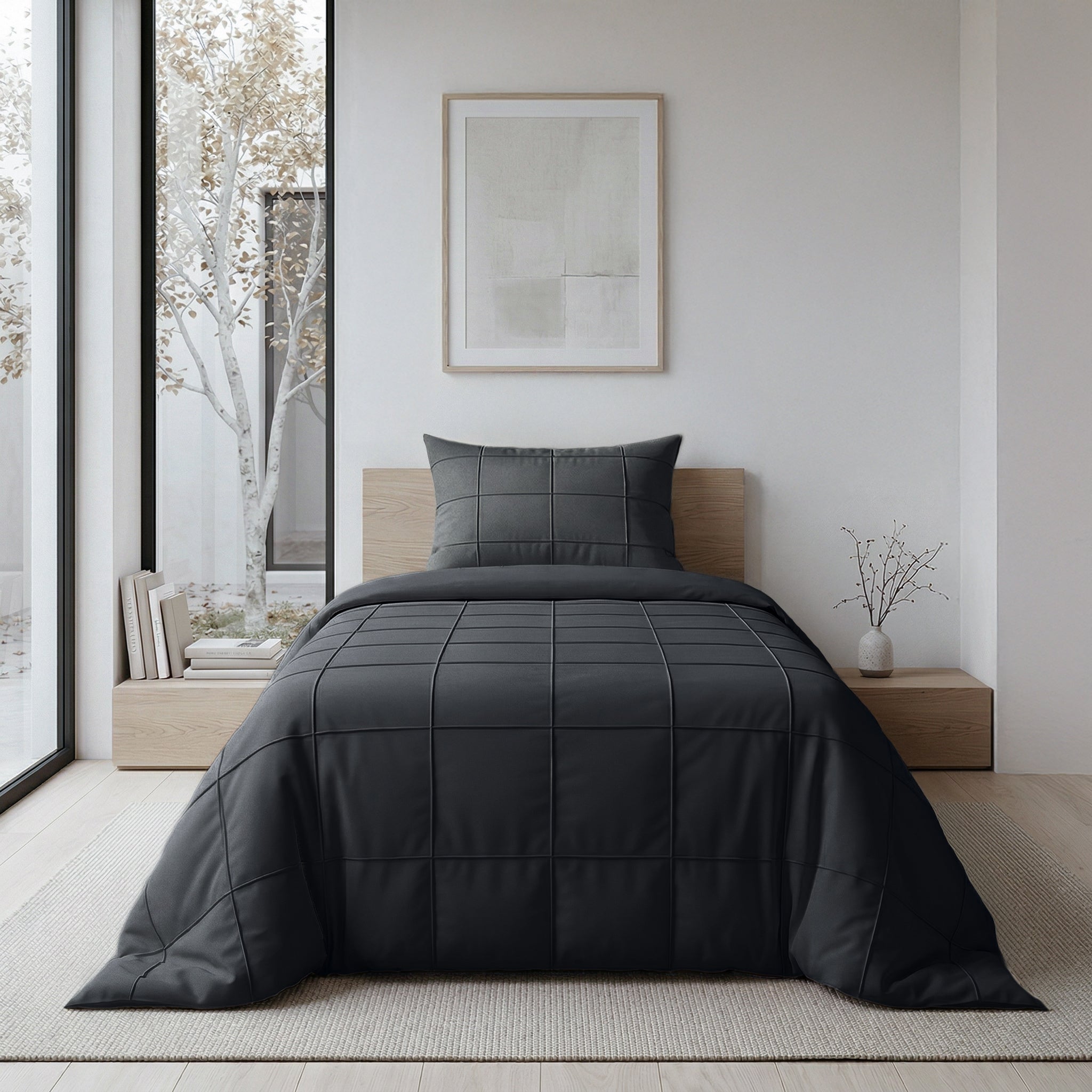 Sleeptime Check Pintuck Dekbedovertrek - Zwart - 100% Microvezel
