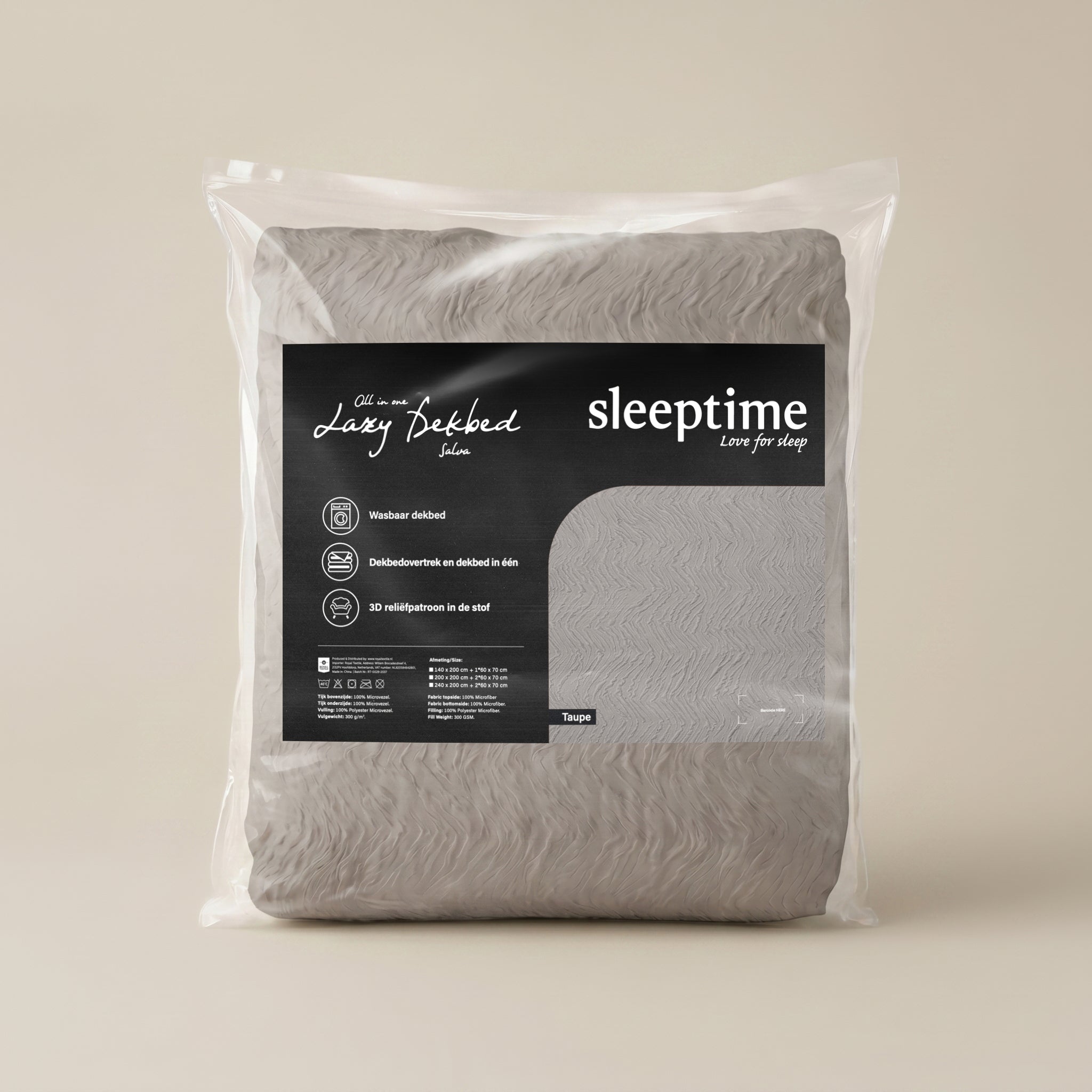 Sleeptime Dekbed - Salva Taupe - Voor het hele jaar + Kussenslopen