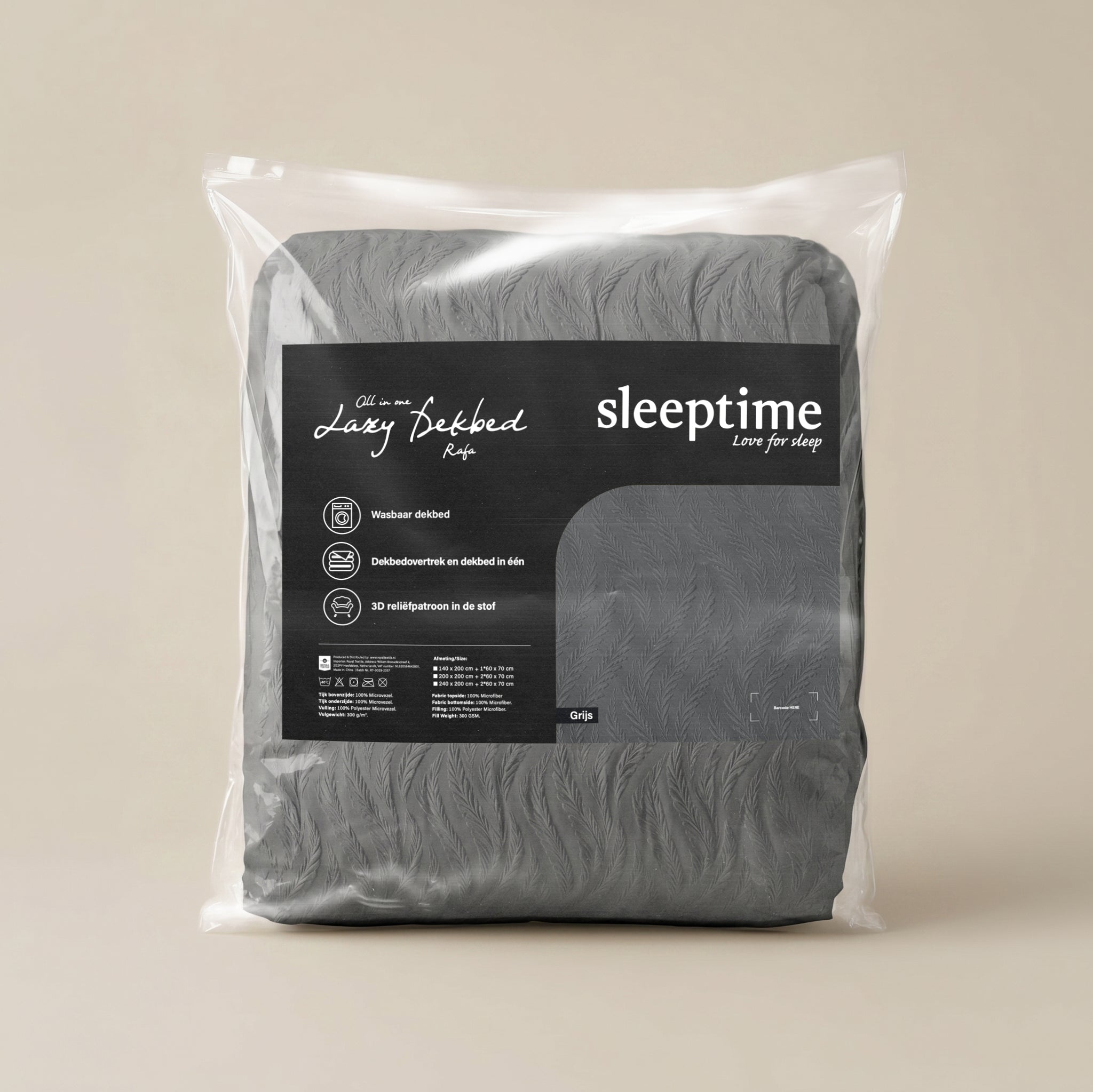 Sleeptime Lazy Dekbed - Rafa Grijs - Voor het hele jaar + Kussenslopen