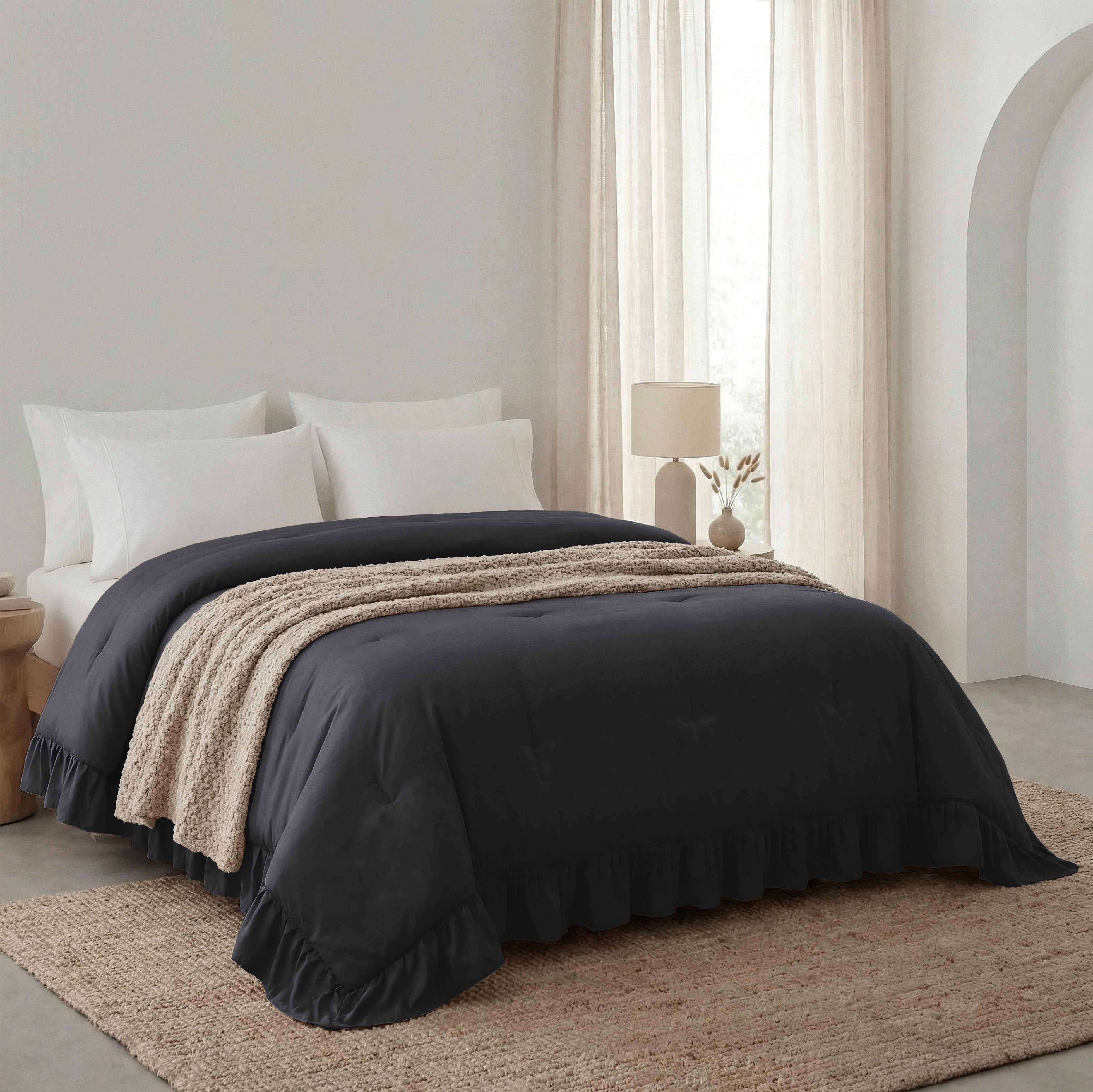 Sleeptime Lazy Dekbed - Ruffles - Antraciet - Voor het hele jaar