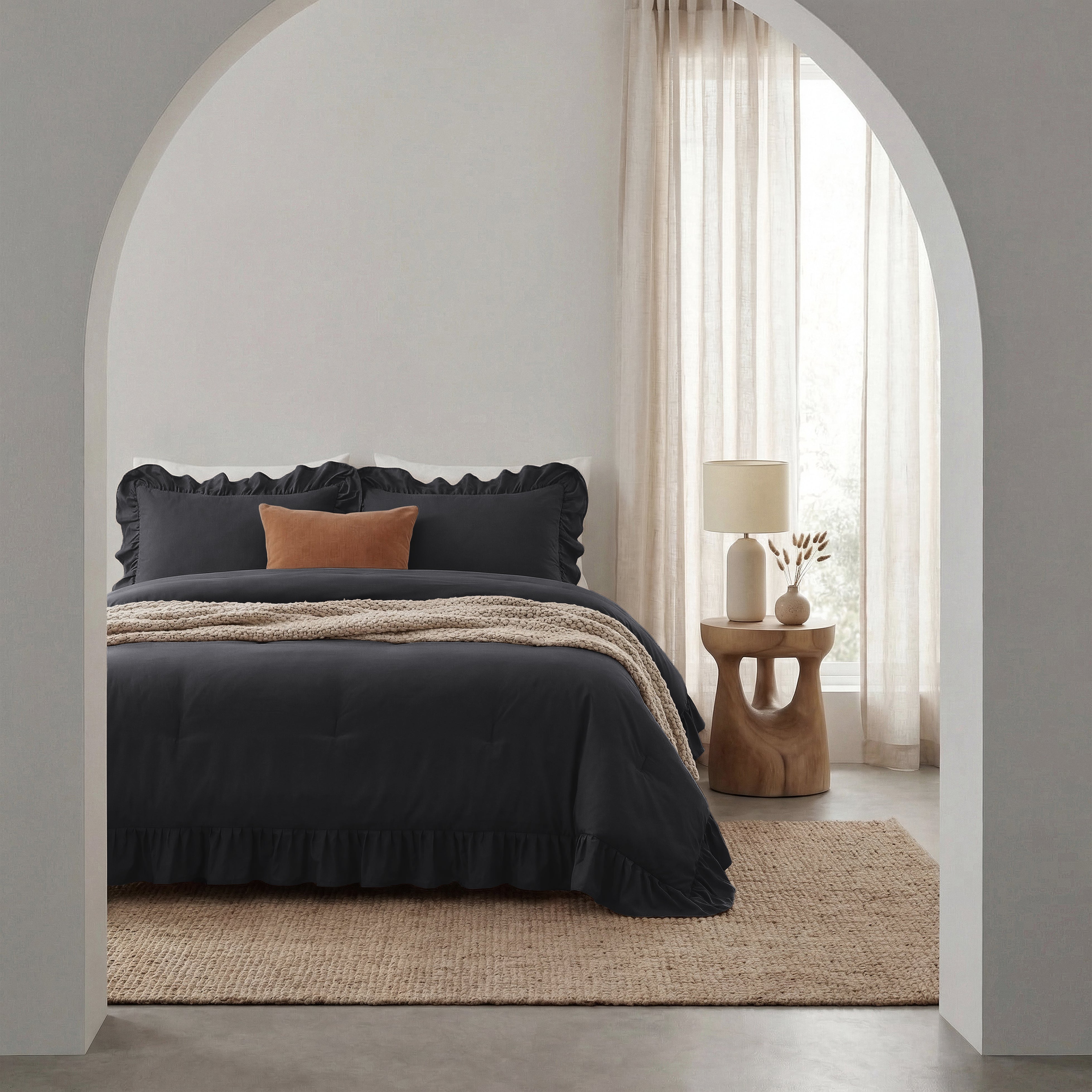 Sleeptime Lazy Dekbed - Ruffles - Antraciet - Voor het hele jaar