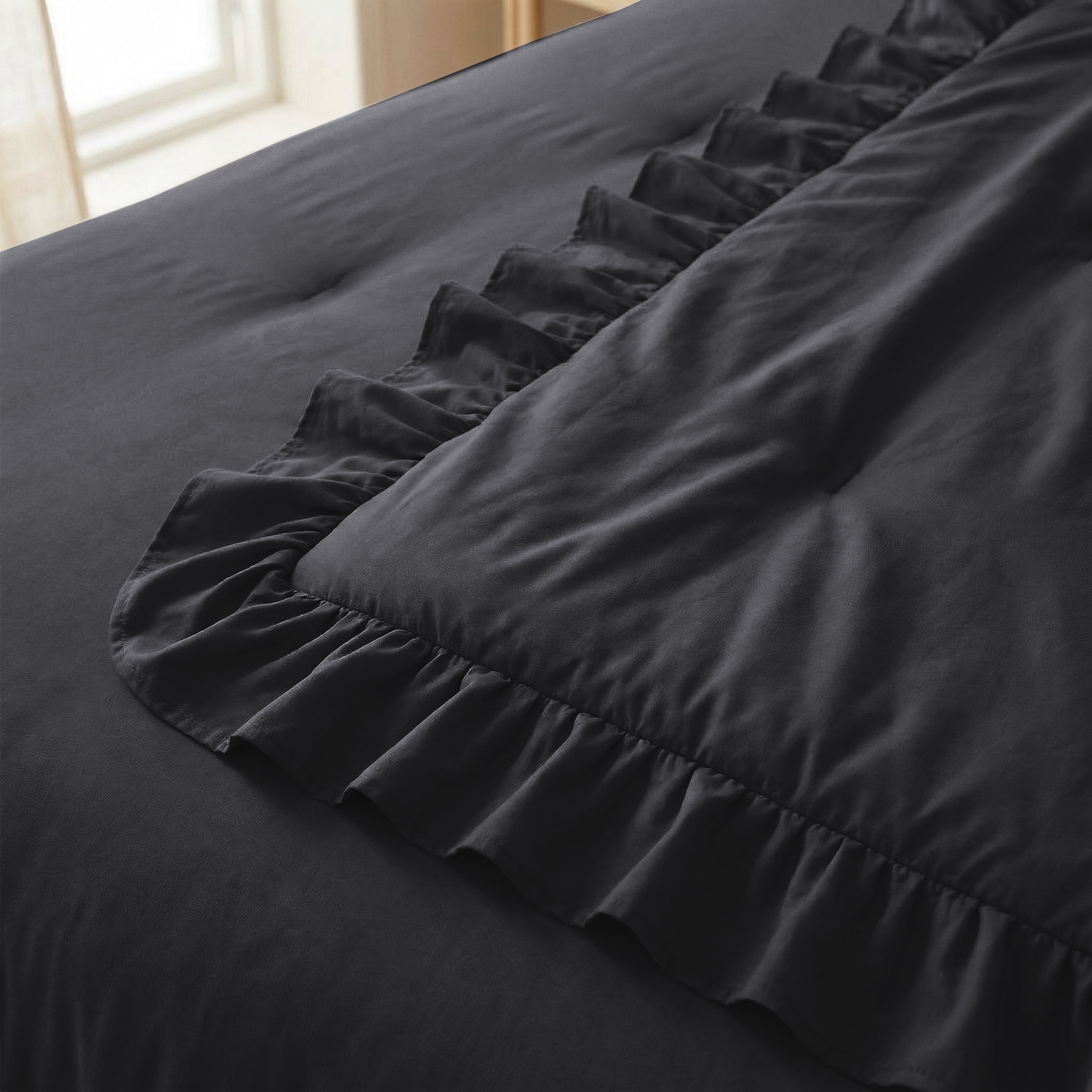 Sleeptime Lazy Dekbed - Ruffles - Antraciet - Voor het hele jaar