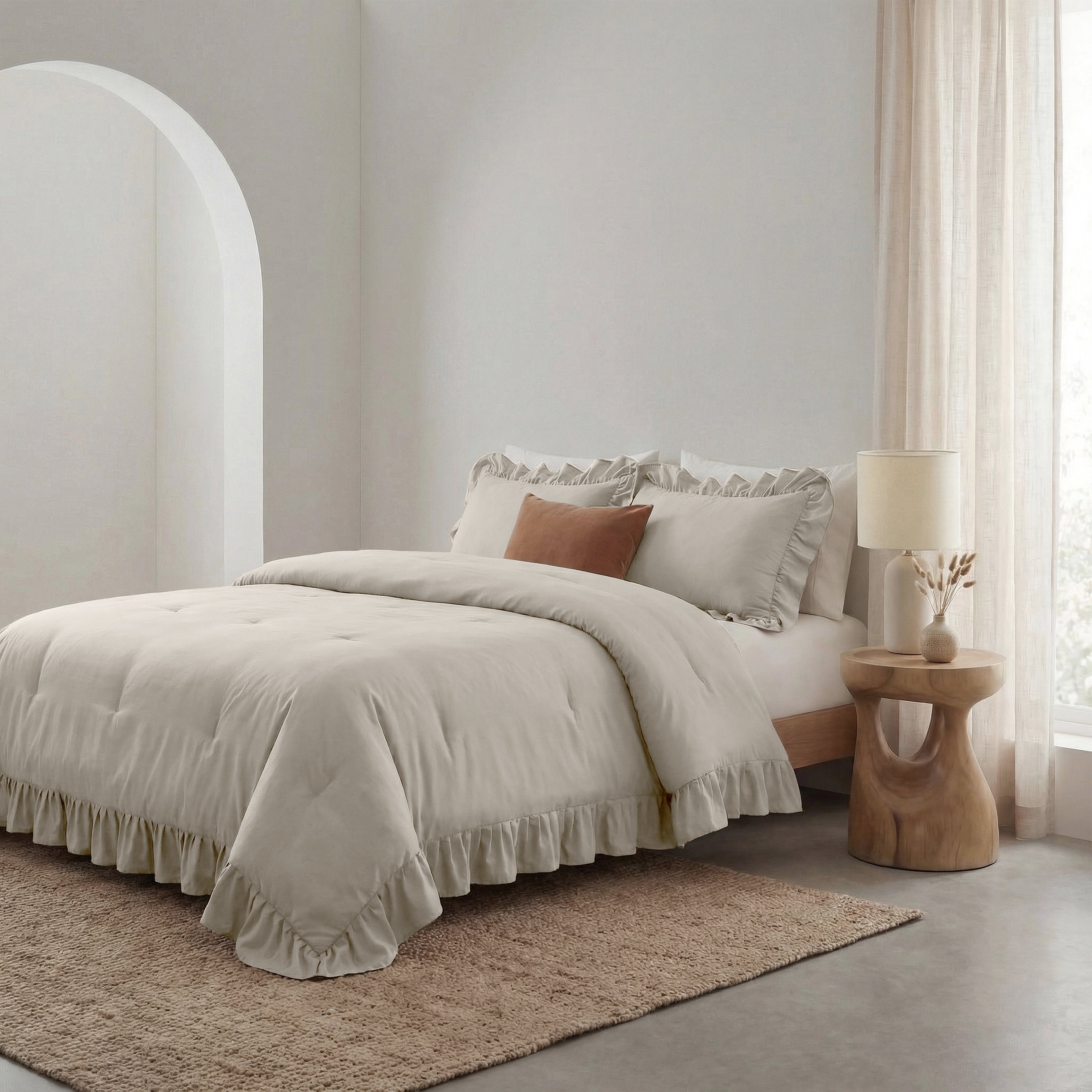 Sleeptime Lazy Dekbed - Ruffles - Taupe/Grijs - Voor het hele jaar