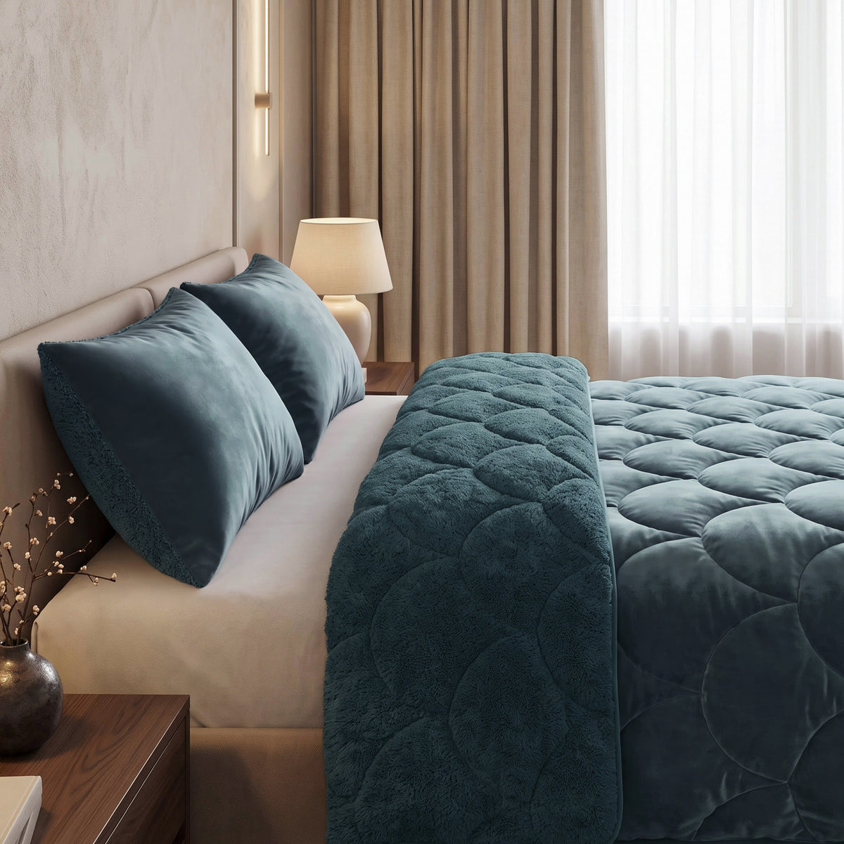 Sleeptime Lazy Dekbed - Teddy/Velvet - Groen - Met kussenslopen