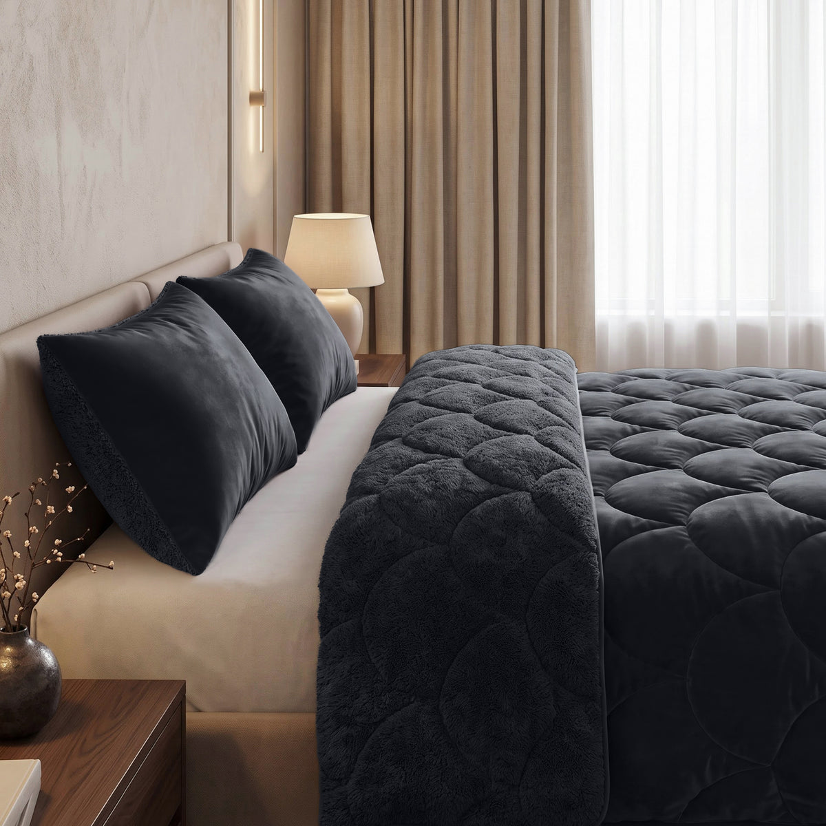 Sleeptime Lazy Dekbed - Teddy/Velvet - Zwart - Met kussenslopen
