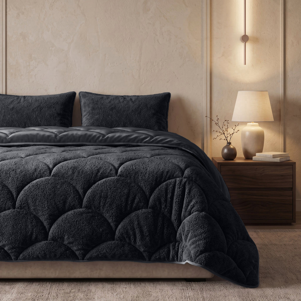 Sleeptime Lazy Dekbed - Teddy/Velvet - Zwart - Met kussenslopen