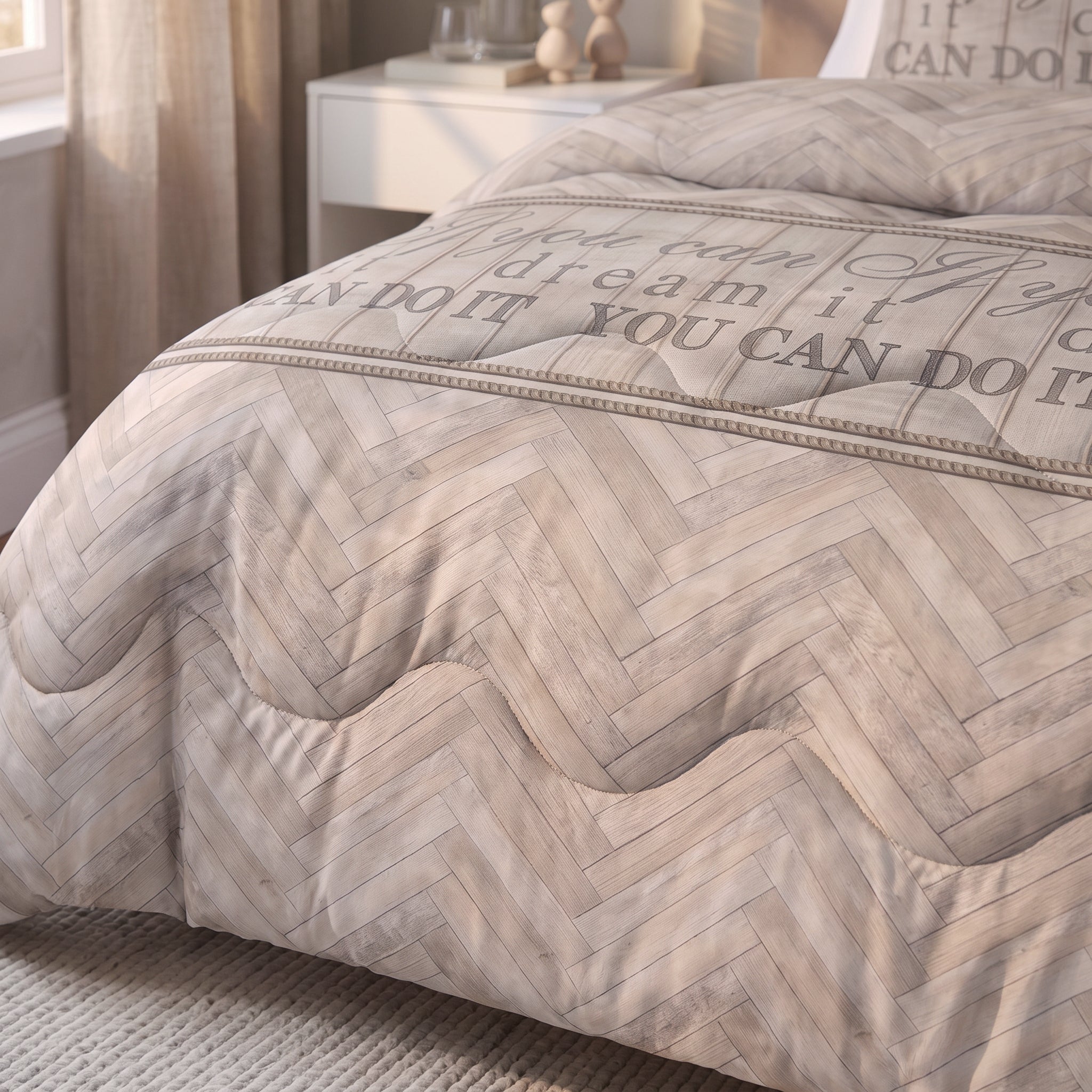 Sleeptime Lazy Dekbed - Visgraat Zand - Voor het hele jaar + Slopen