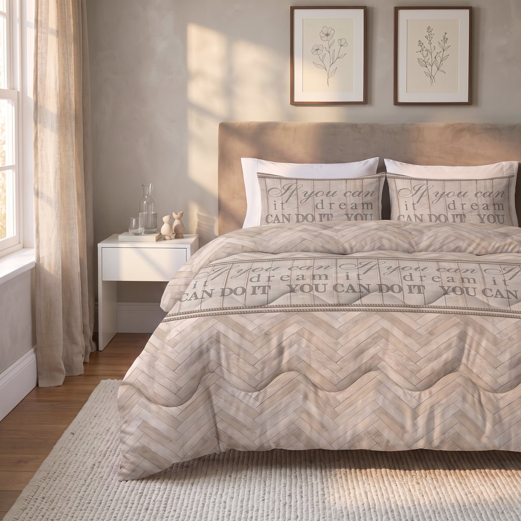 Sleeptime Lazy Dekbed - Visgraat Zand - Voor het hele jaar + Slopen