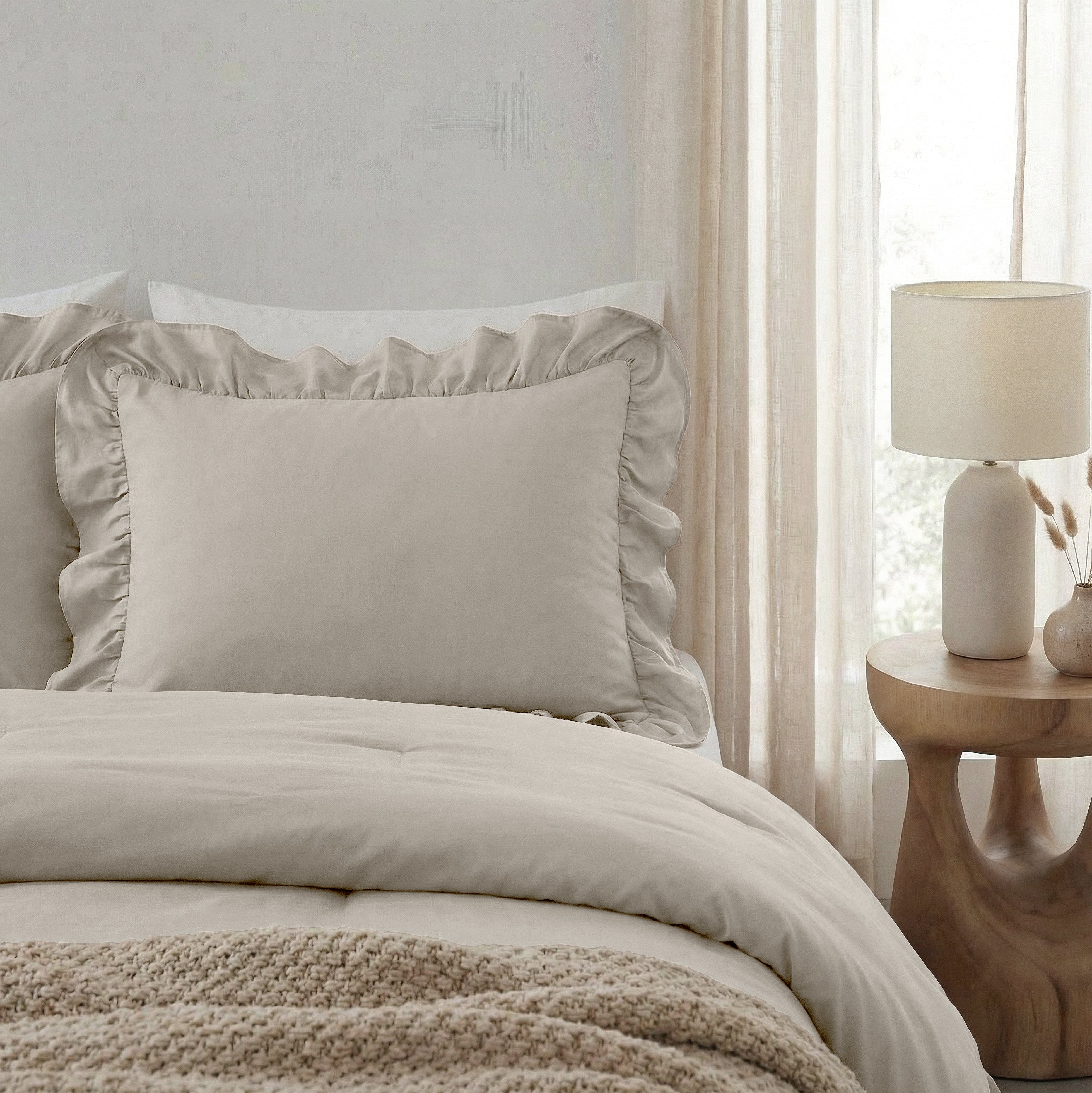 Sleeptime Lazy Kussenslopen - Ruffles - 2pack - Taupe/Grijs - 60 x 70