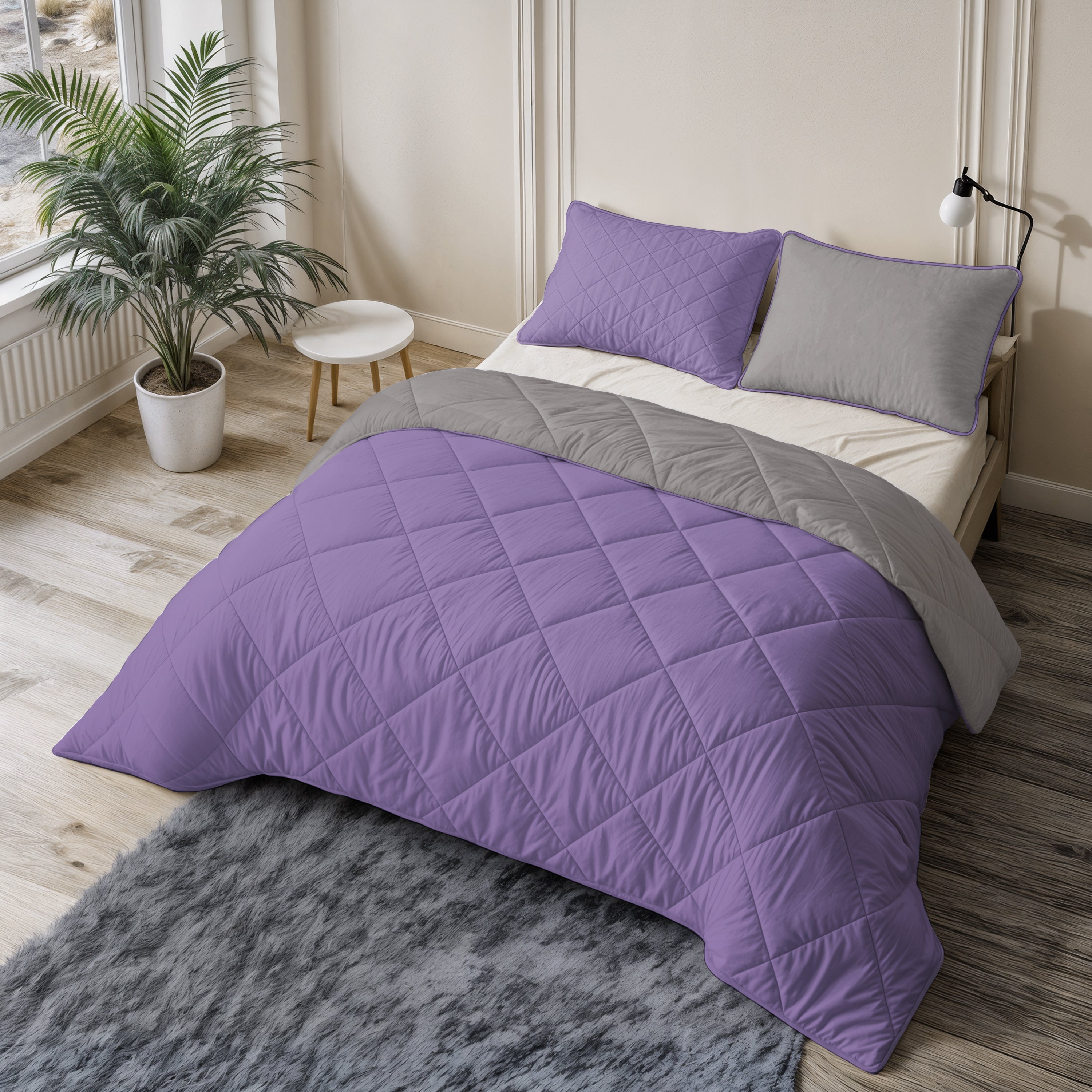 Sleeptime Lazy Uni Dekbed - Lavendel - Taupe/Grijs - Met Kussenslopen