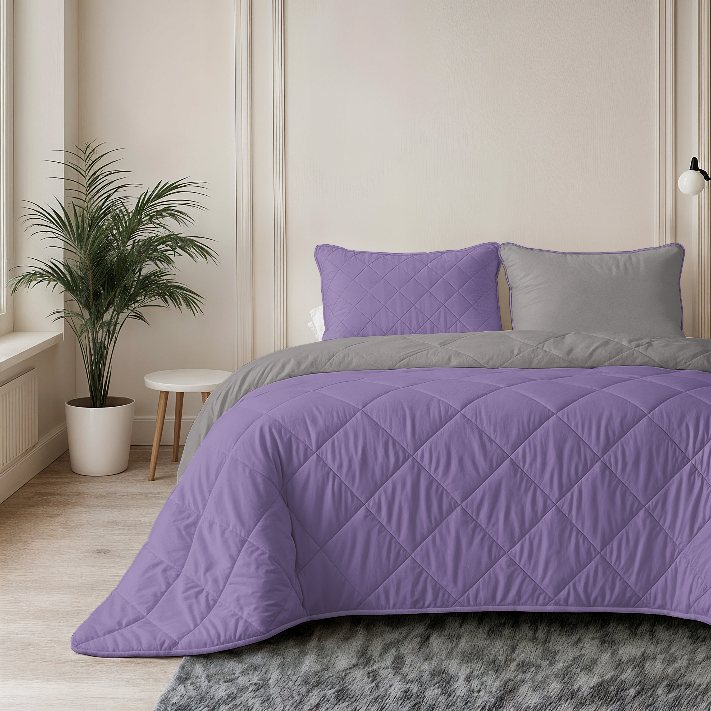 Sleeptime Lazy Uni Dekbed - Lavendel - Taupe/Grijs - Met Kussenslopen