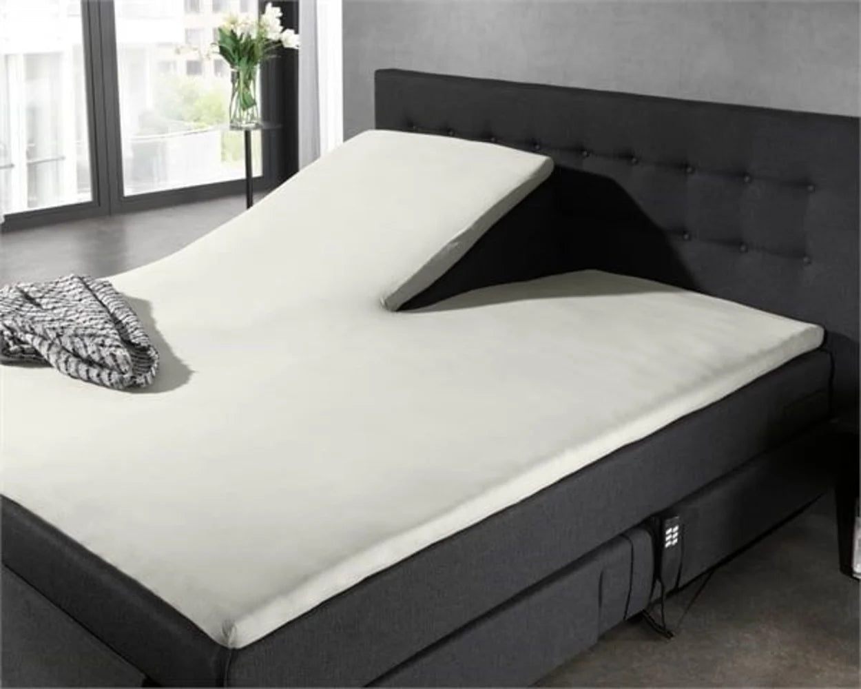 Split Topper Hoeslaken Off White - 100% Jersey Katoen | Strijkvrij | Voor Elektrische Boxspring