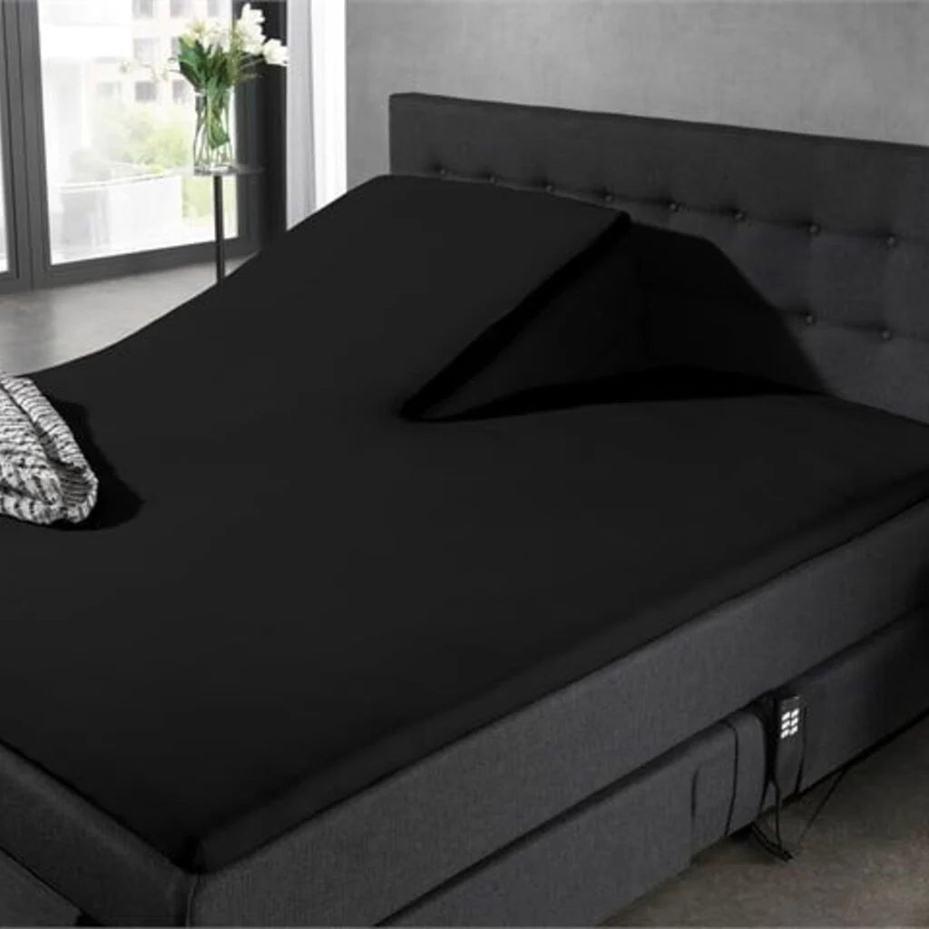 Split Topper Fitted Sheet Black Jersey – 100% Cotton, Perfect for Adjustable Box Springs