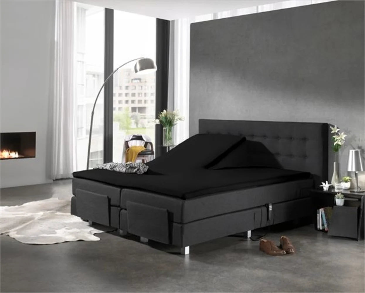 Split Topper Fitted Sheet Black Jersey – 100% Cotton, Perfect for Adjustable Box Springs