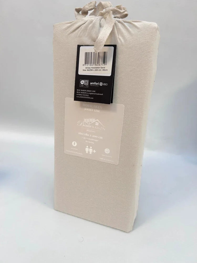 Split Topper Jersey Fitted Sheet Sand | 100% Cotton for Electric Box Spring | Iron-Free & Wrinkle-Resistant