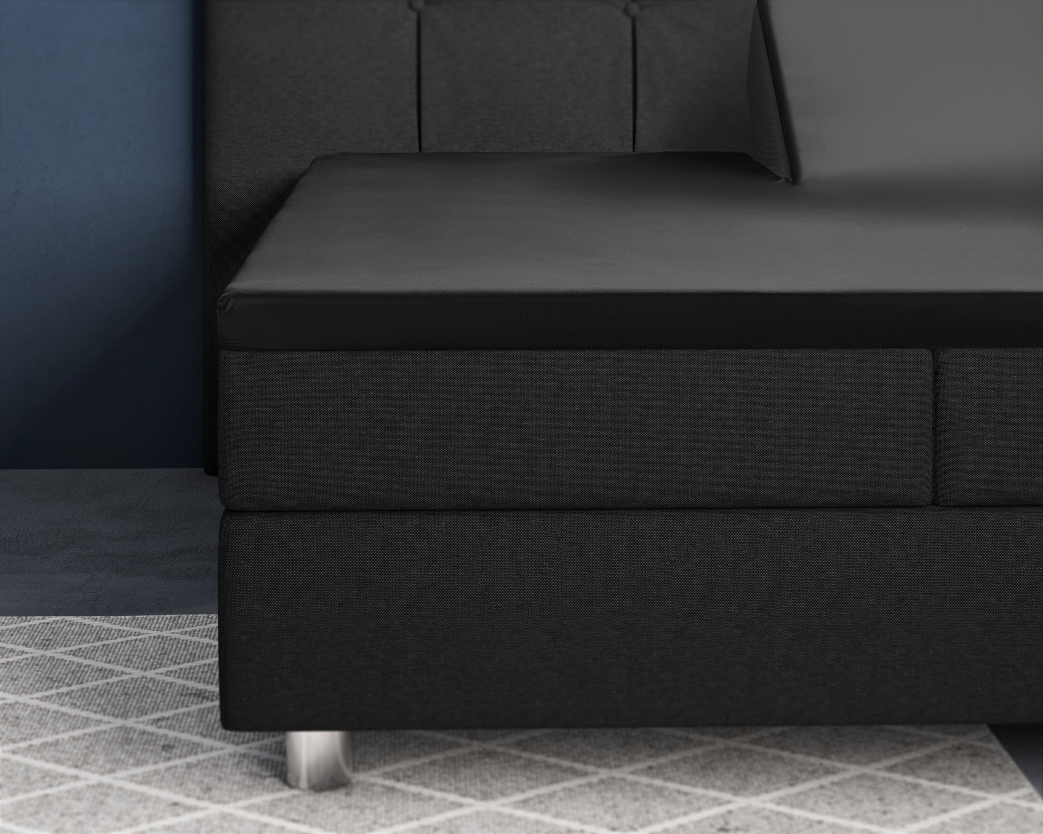 Split Topper Satin Fitted Sheet Black - Reactive washed - Soft, smooth, breathable and has a light sheen - Free from harmful substances and skin-friendly