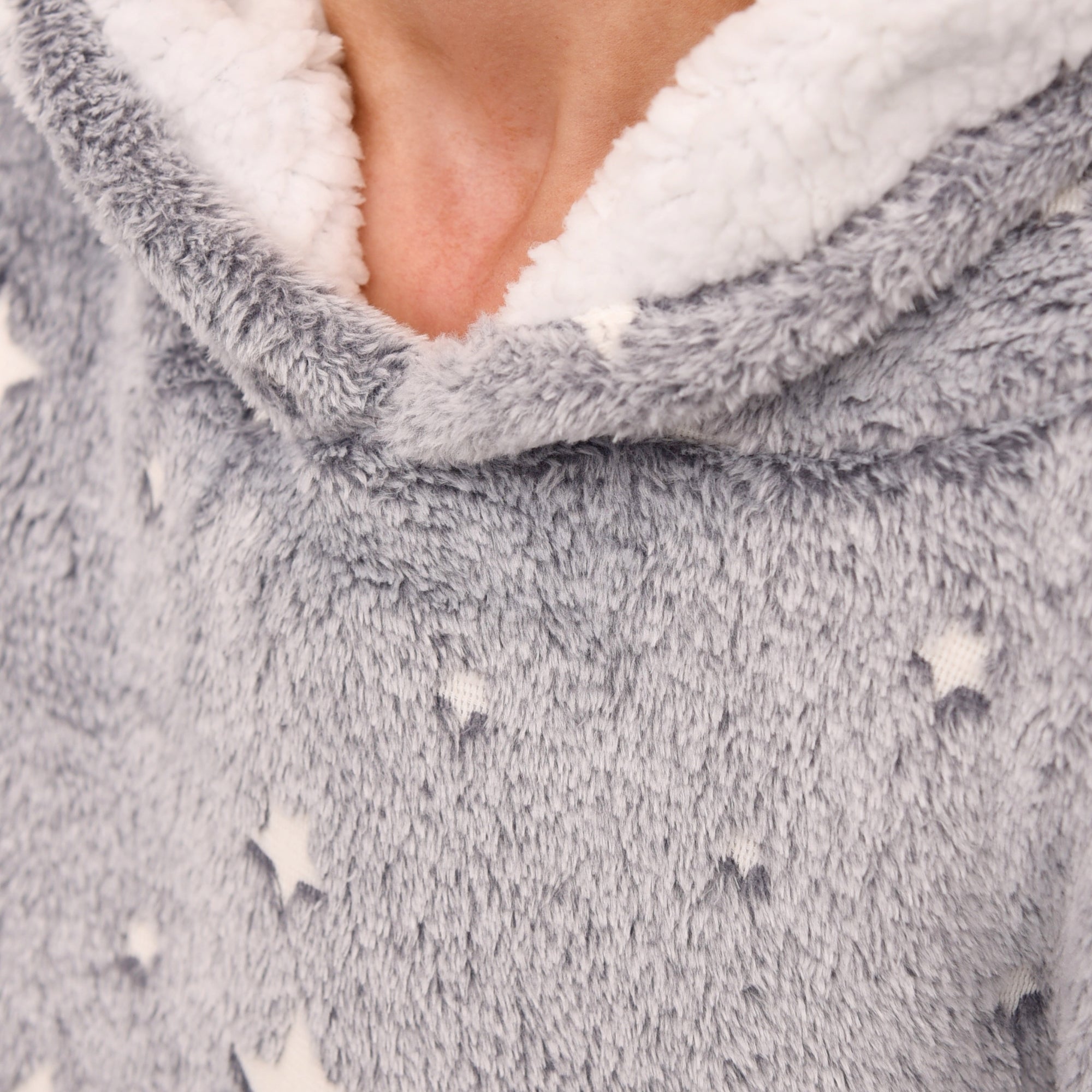 Stars hoodie Gray - 100% Teddy Polyester Microfleece - 240 GSM - Extra Soft Inside