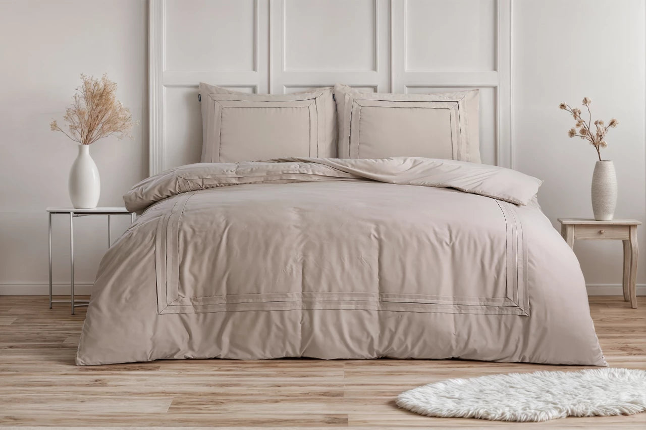 Tailored Dekbedovertrek Taupe - Country style - Blijft goed in de was - Heerlijk zacht