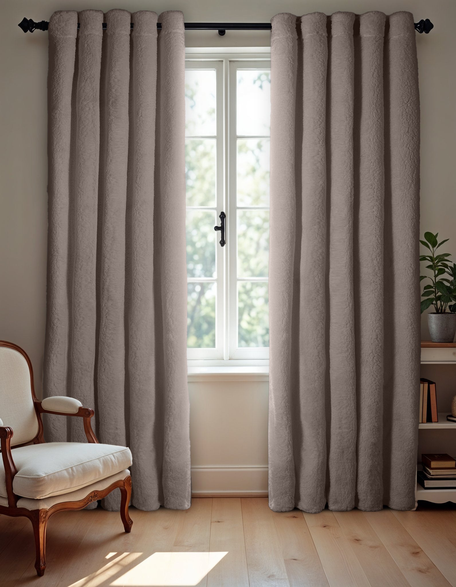 Teddy Curtains Black Out Taupe - Choice of rings or hooks - Blackout curtains - Trendy teddy fabric
