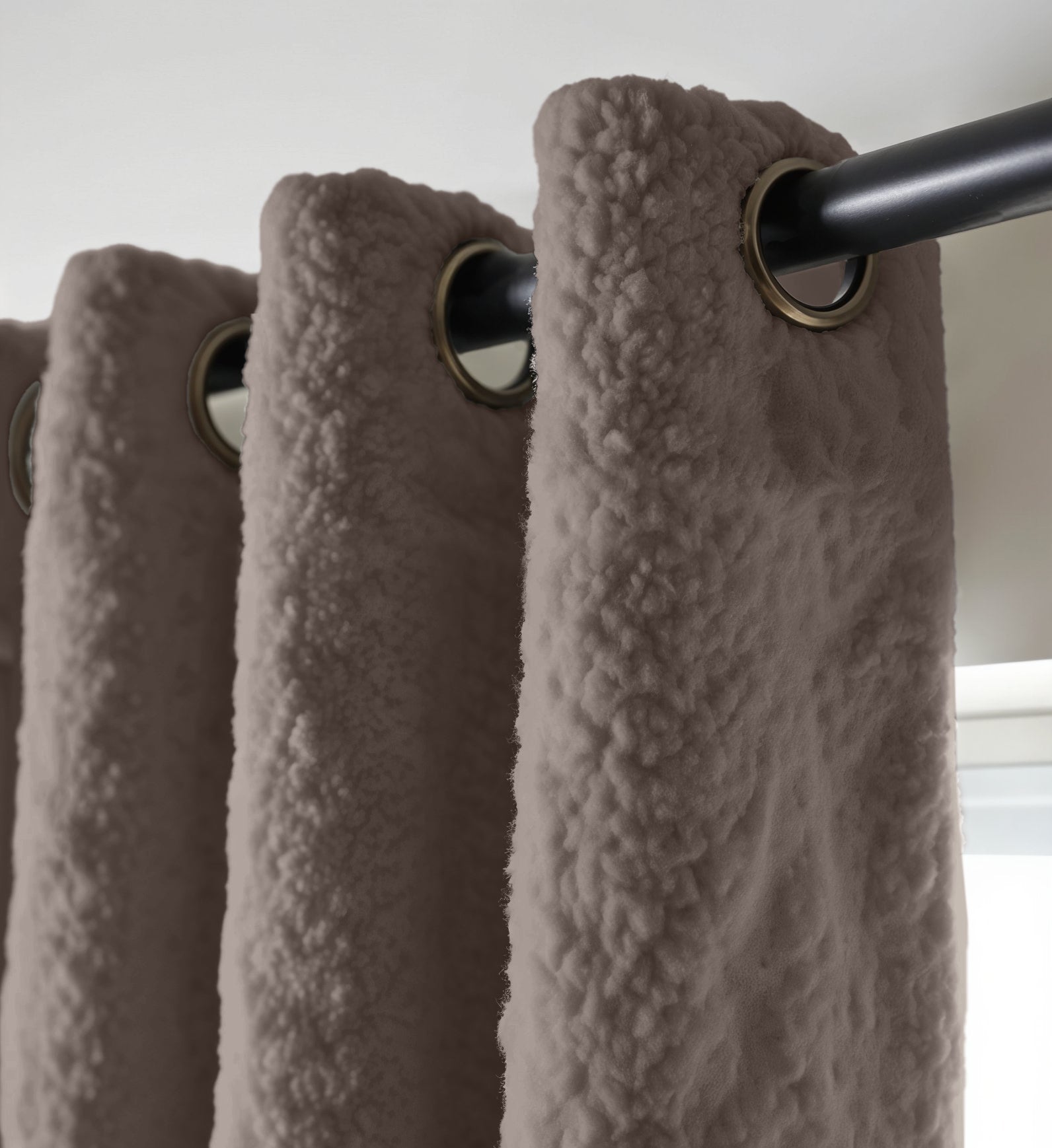 Teddy Curtains Black Out Taupe - Choice of rings or hooks - Blackout curtains - Trendy teddy fabric