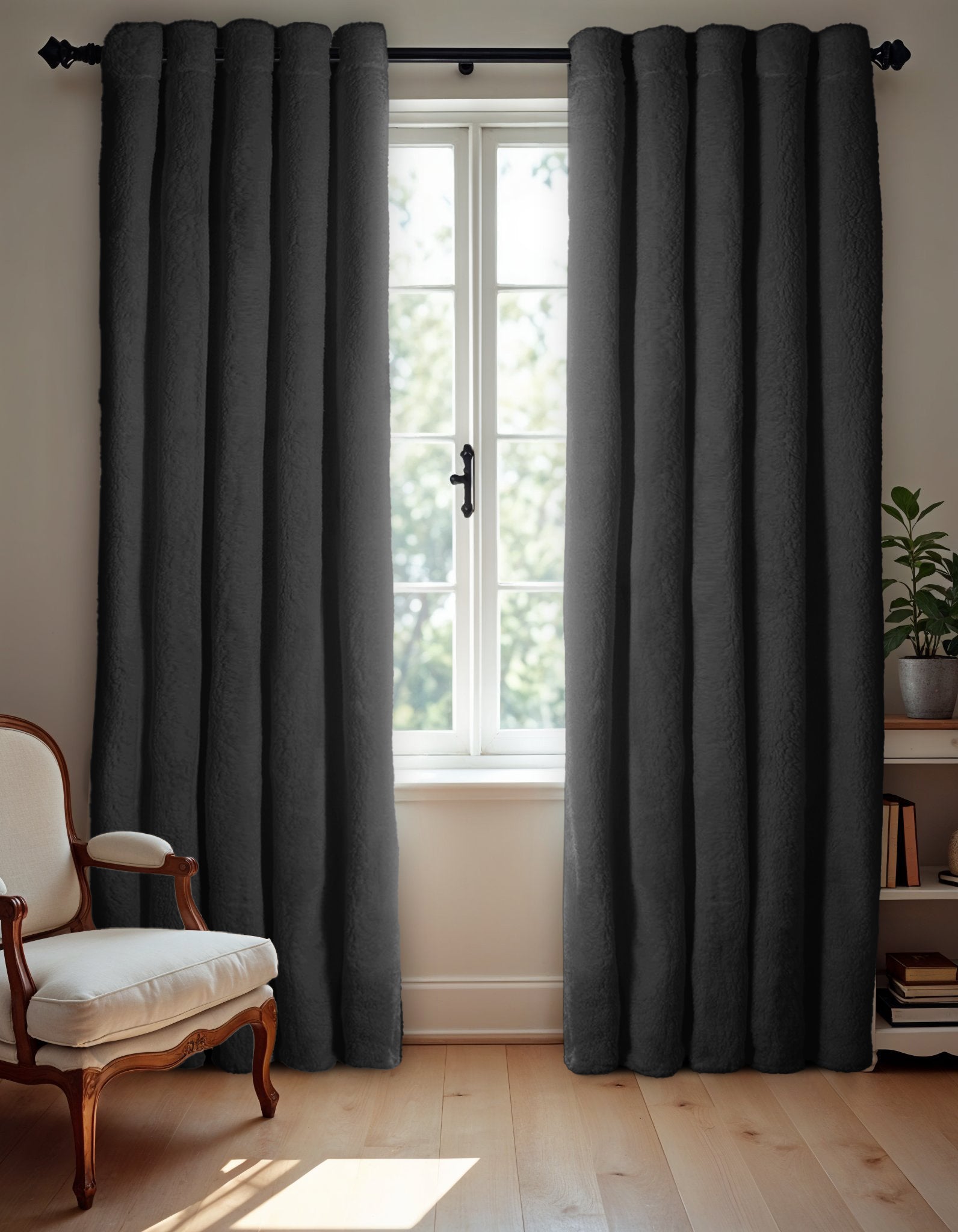 Teddy Curtains Black Out Black - Choice of rings or hooks - Blackout curtains - Trendy teddy fabric