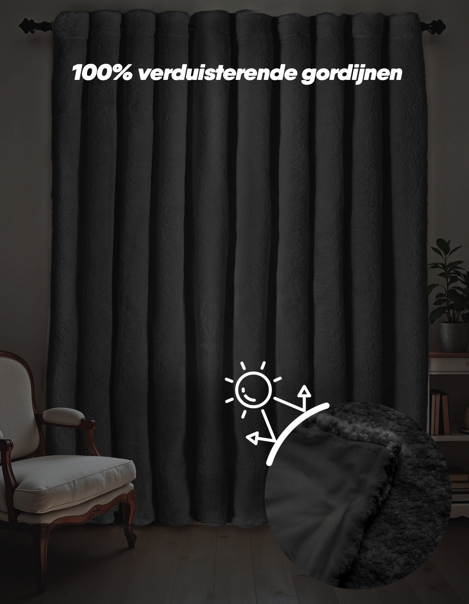 Teddy Curtains Black Out Black - Choice of rings or hooks - Blackout curtains - Trendy teddy fabric