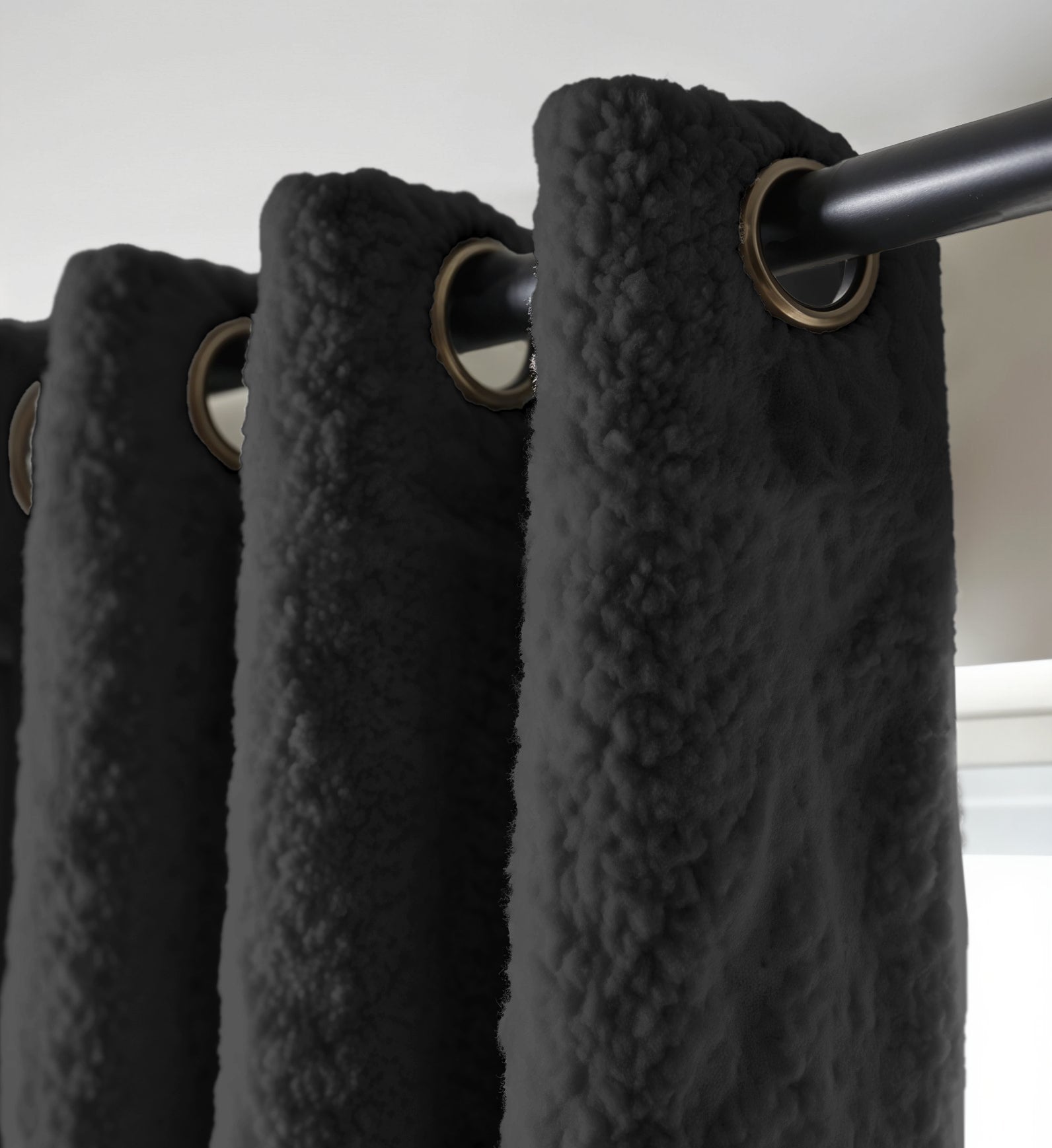 Teddy Curtains Black Out Black - Choice of rings or hooks - Blackout curtains - Trendy teddy fabric