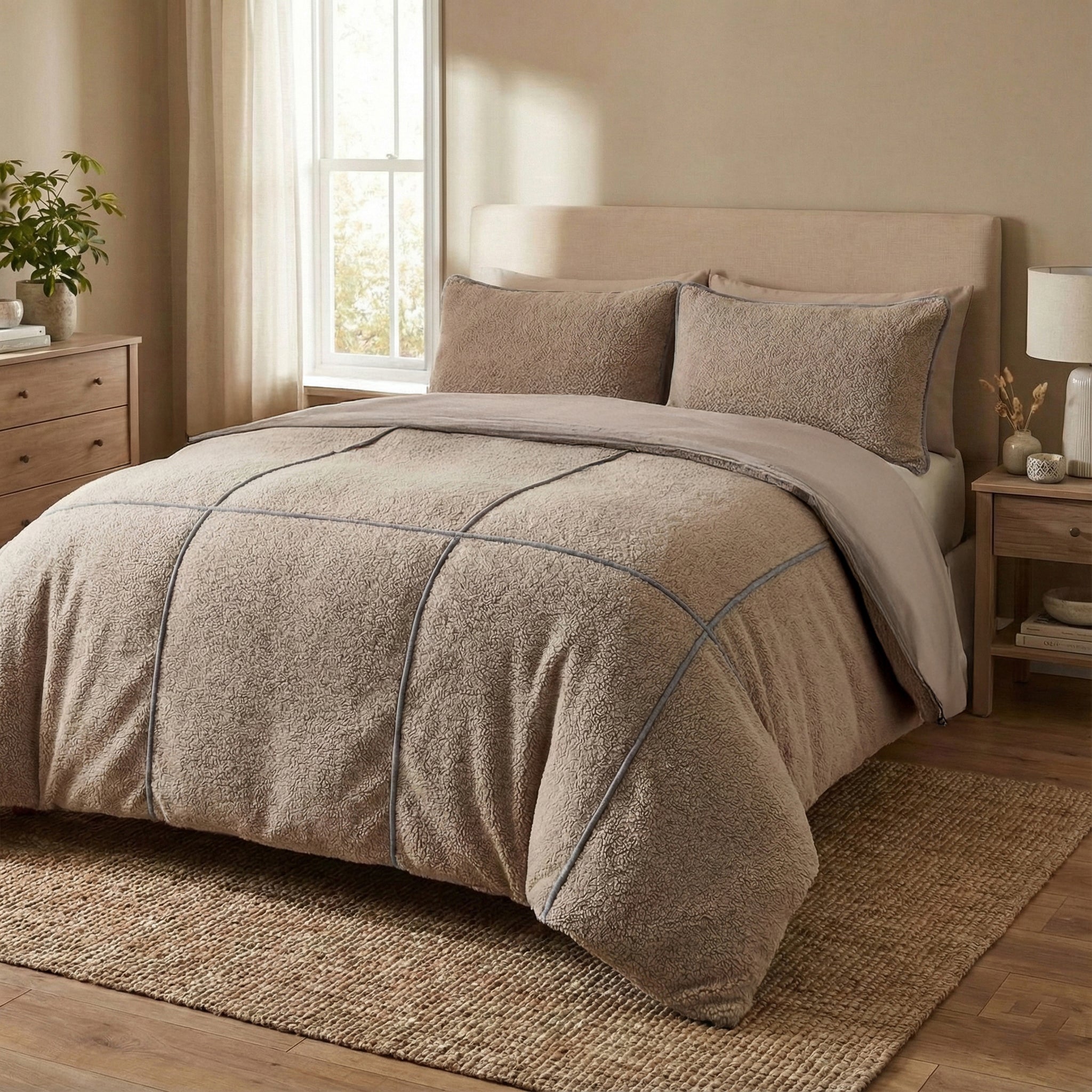 Trim Teddy Dekbedovertrek Donker Taupe