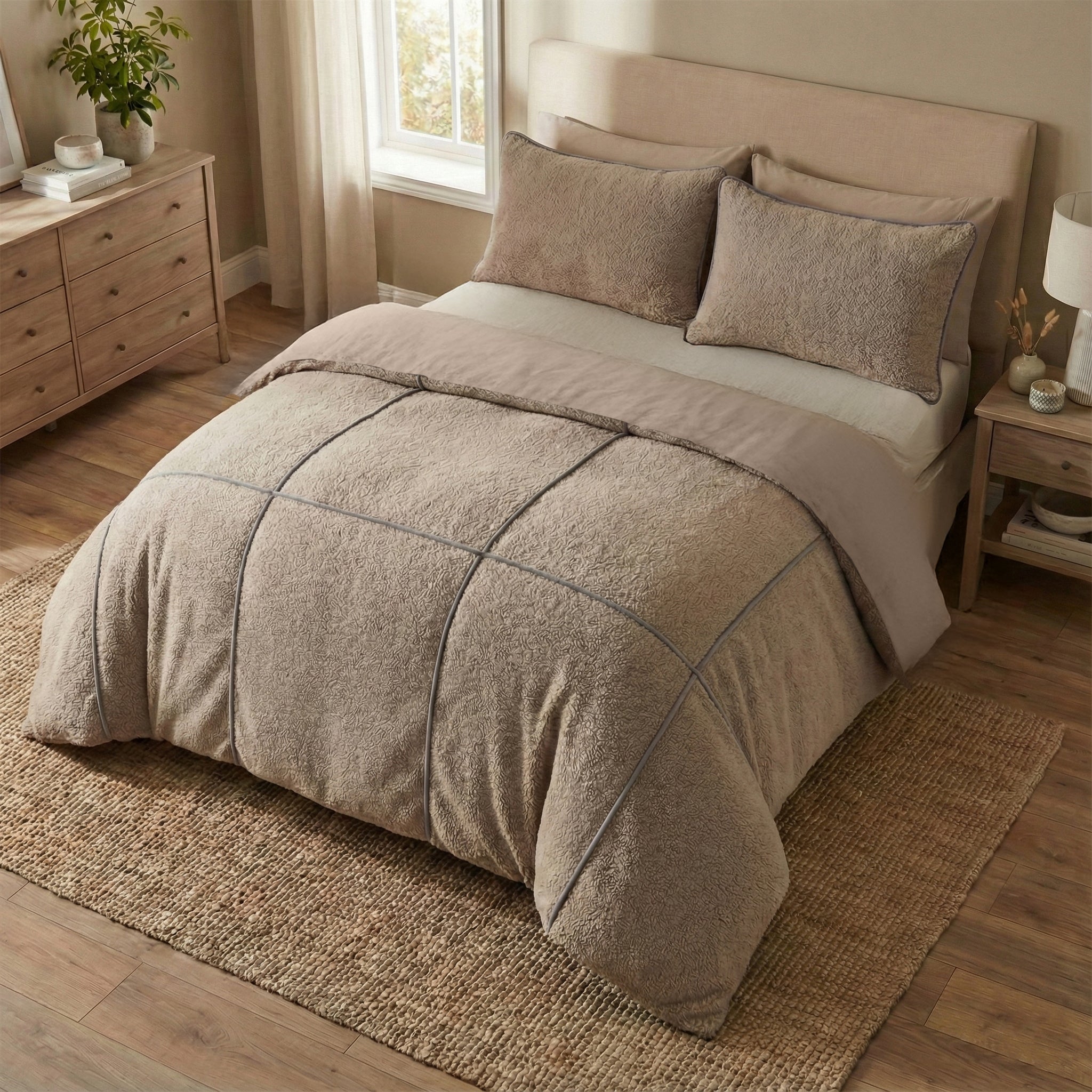 Trim Teddy Dekbedovertrek Donker Taupe