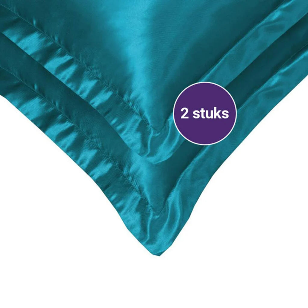 Turquoise Satijnen Kussenslopen | Glanzend Haar & Gezonde Huid – Set van 2