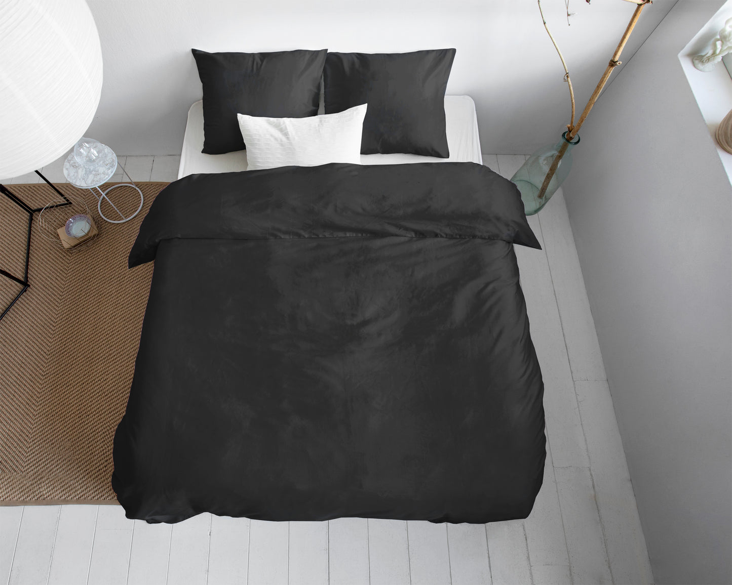 Uni Satijn Dekbedovertrek Zwart - Luxe Satijn - Hoge kwaliteit - Modern