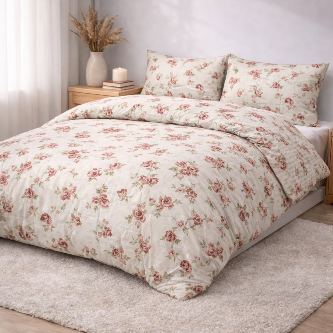 All-in-One Lazy Duvet Flowers Diamond Pink - Duvet with pillowcases