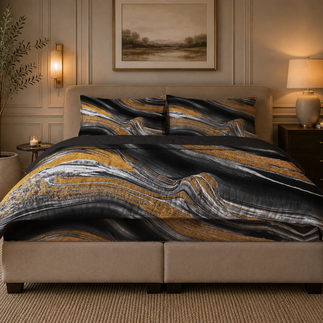 Valking Dekbed - Marble Black Gold - Voor het hele jaar + Kussenslopen