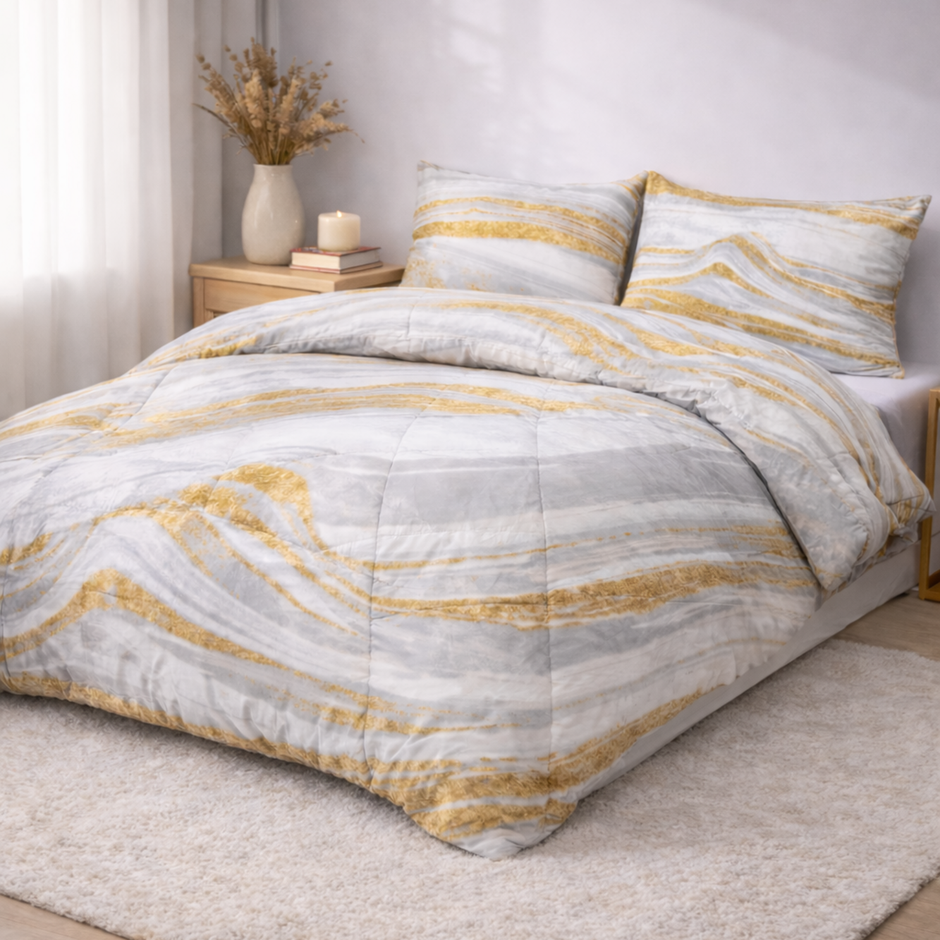 Valking Dekbed - Marble White Gold - Voor het hele jaar + Kussenslopen