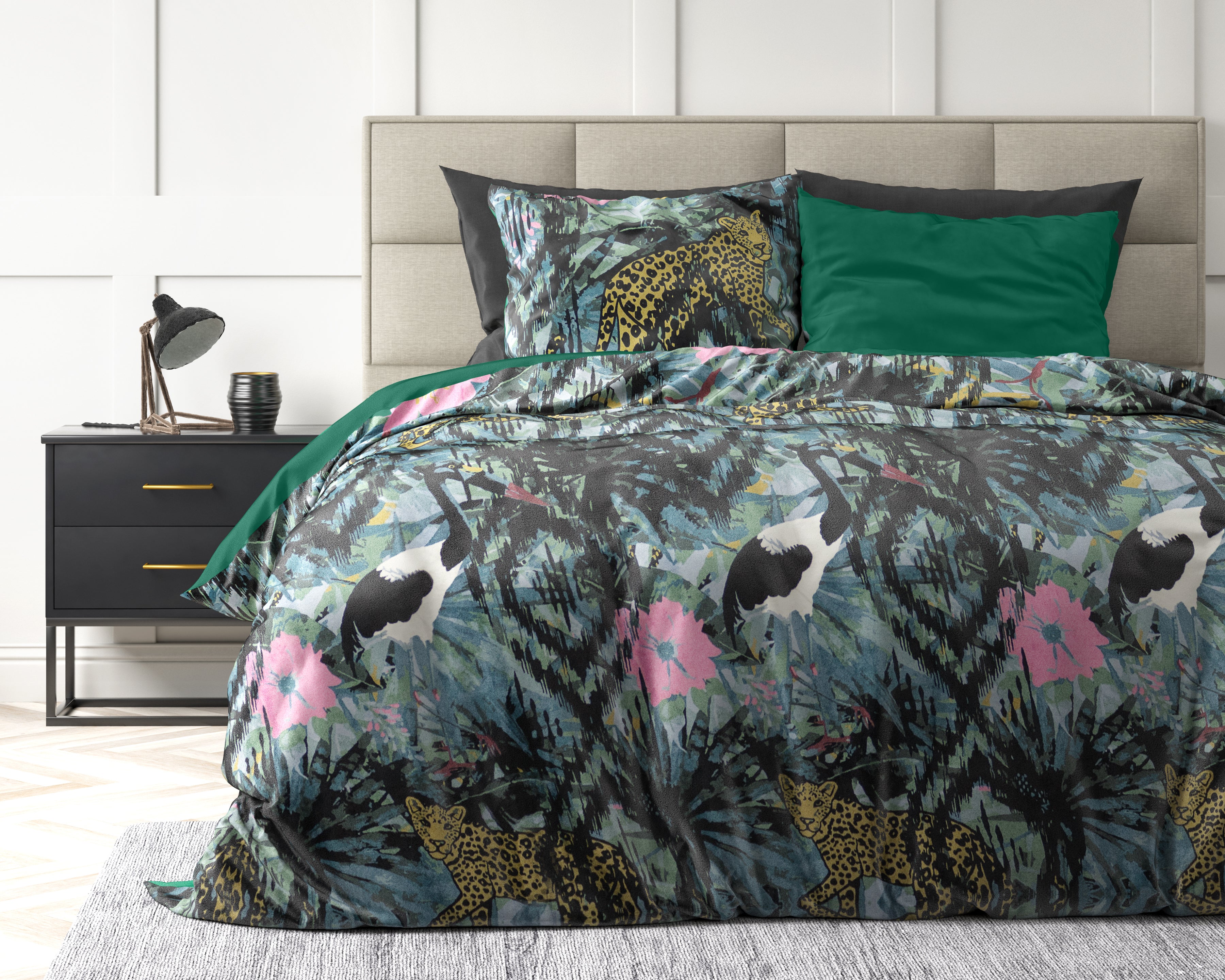 Velvet Botanical Forest Duvet Cover Green - Unique Design - Soft Velvet - Luxurious Feeling