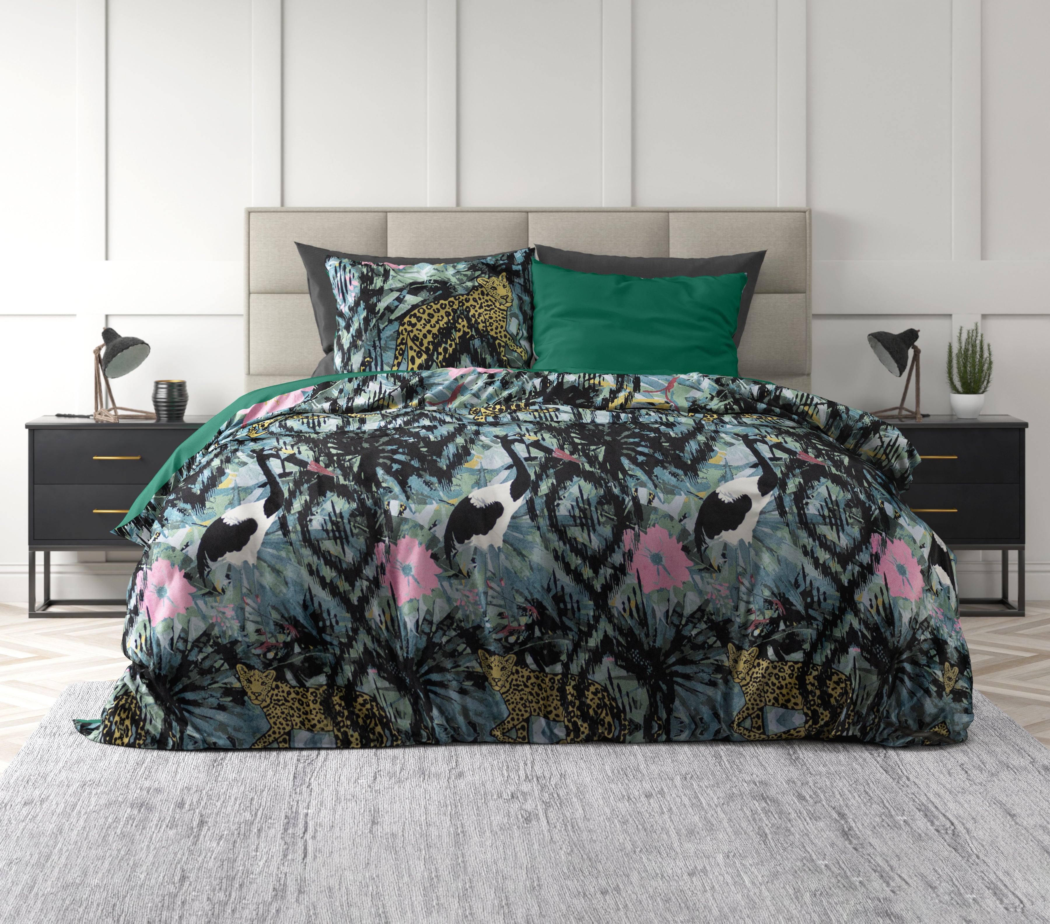 Velvet Botanical Forest Duvet Cover Green - Unique Design - Soft Velvet - Luxurious Feeling